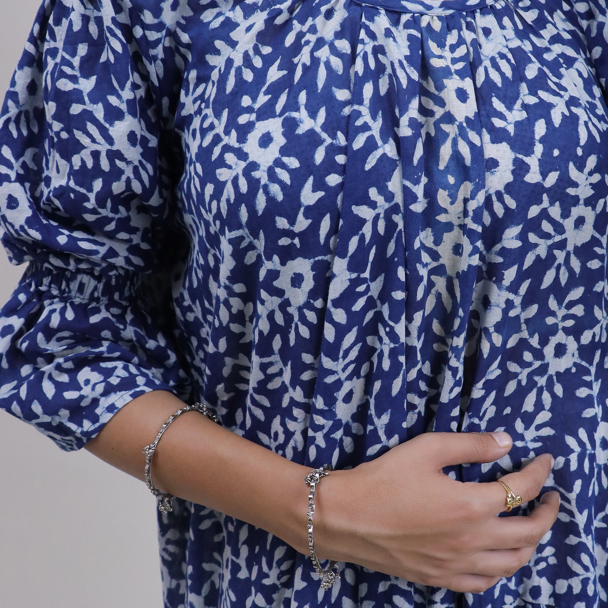 Blue Floral Indian Casual Midi Dress