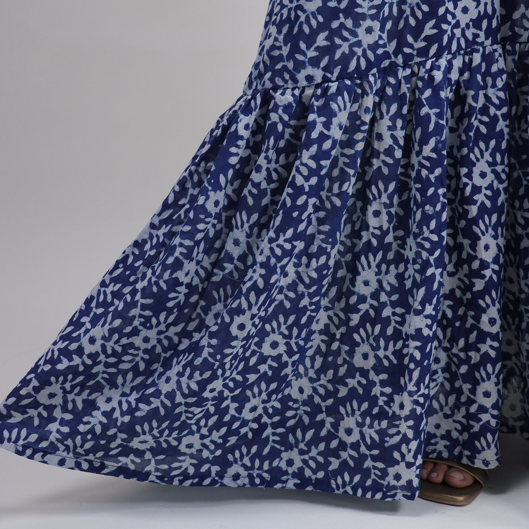 Blue Floral Indian Casual Midi Dress
