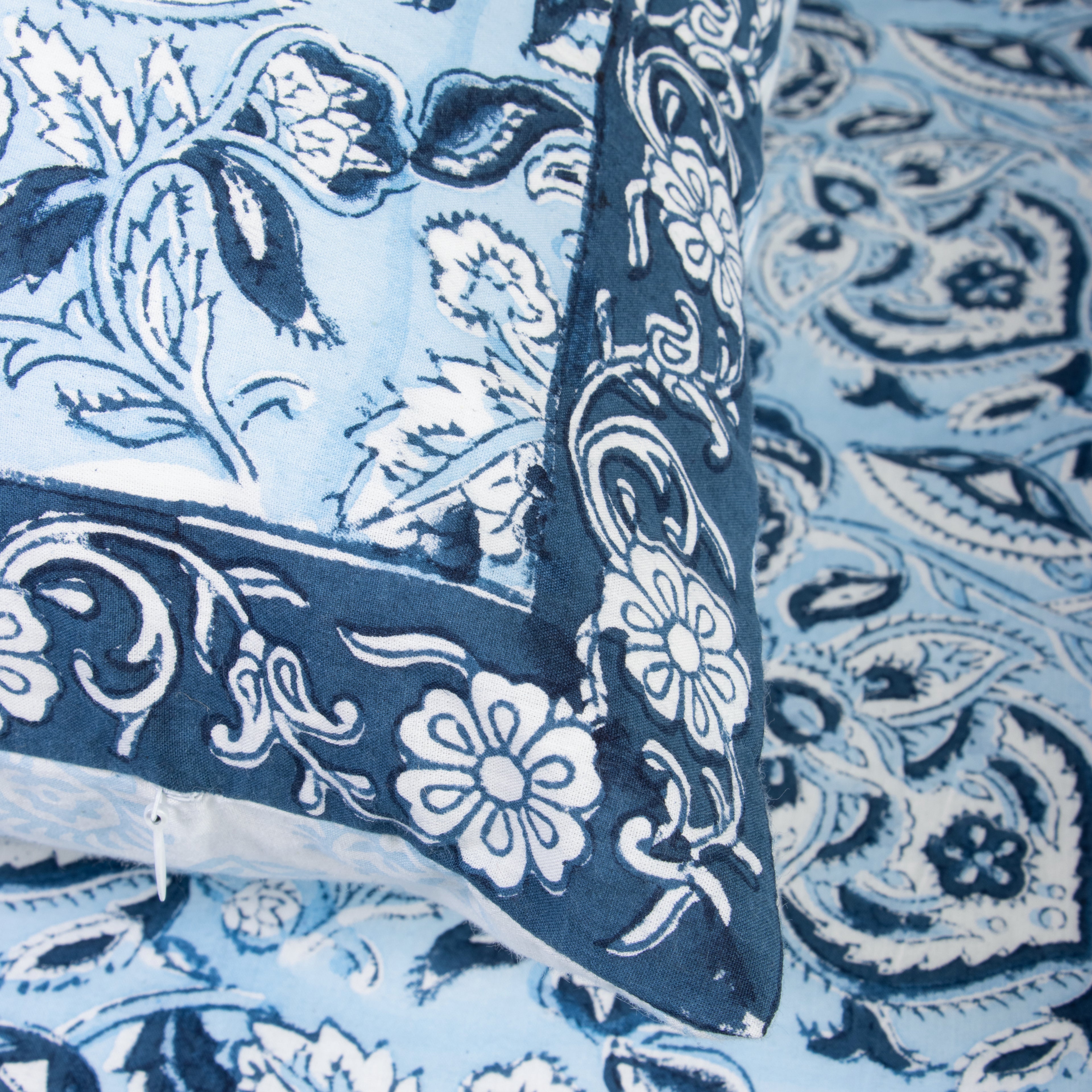 Blue Floral Indian Hand Block Print Pure Cotton Bedsheet