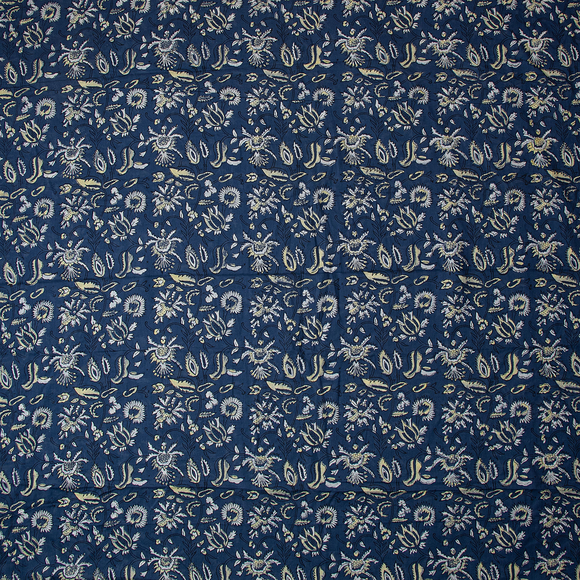 Blue Floral Pure Cotton Hand Block Print Dabu Fabric