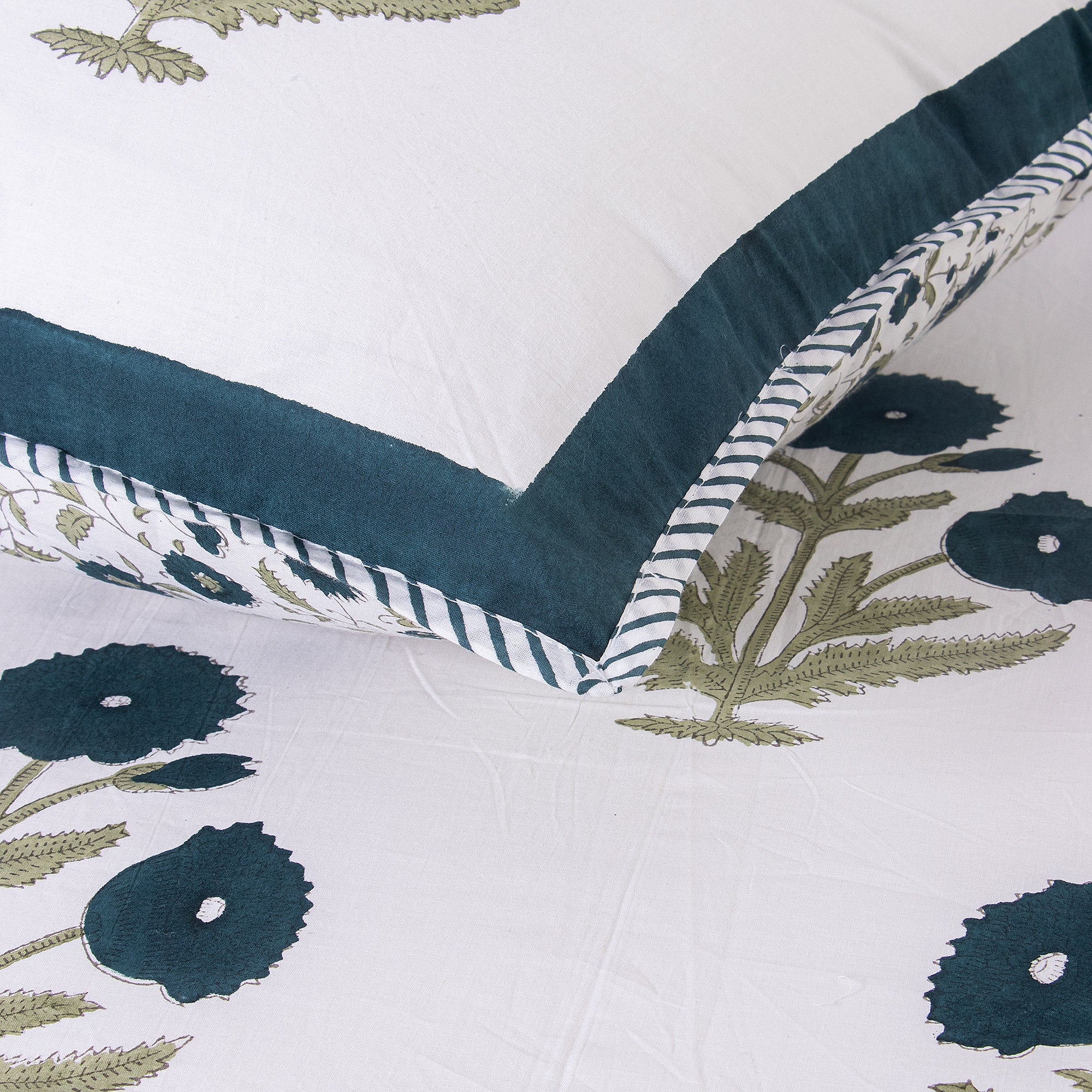 Blue Floral Revversible Hand Block Print Cotton Bedsheet