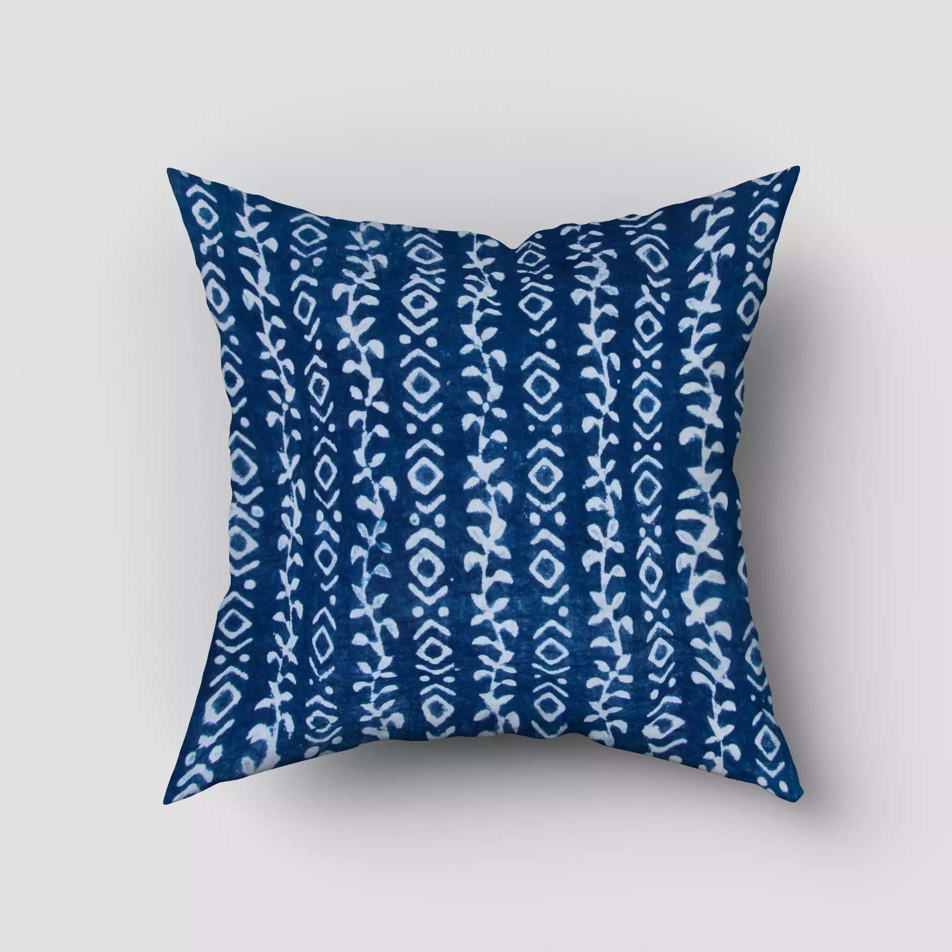 Blue Geometric Hand Block Printed Indigo Cotton Cushion Cover