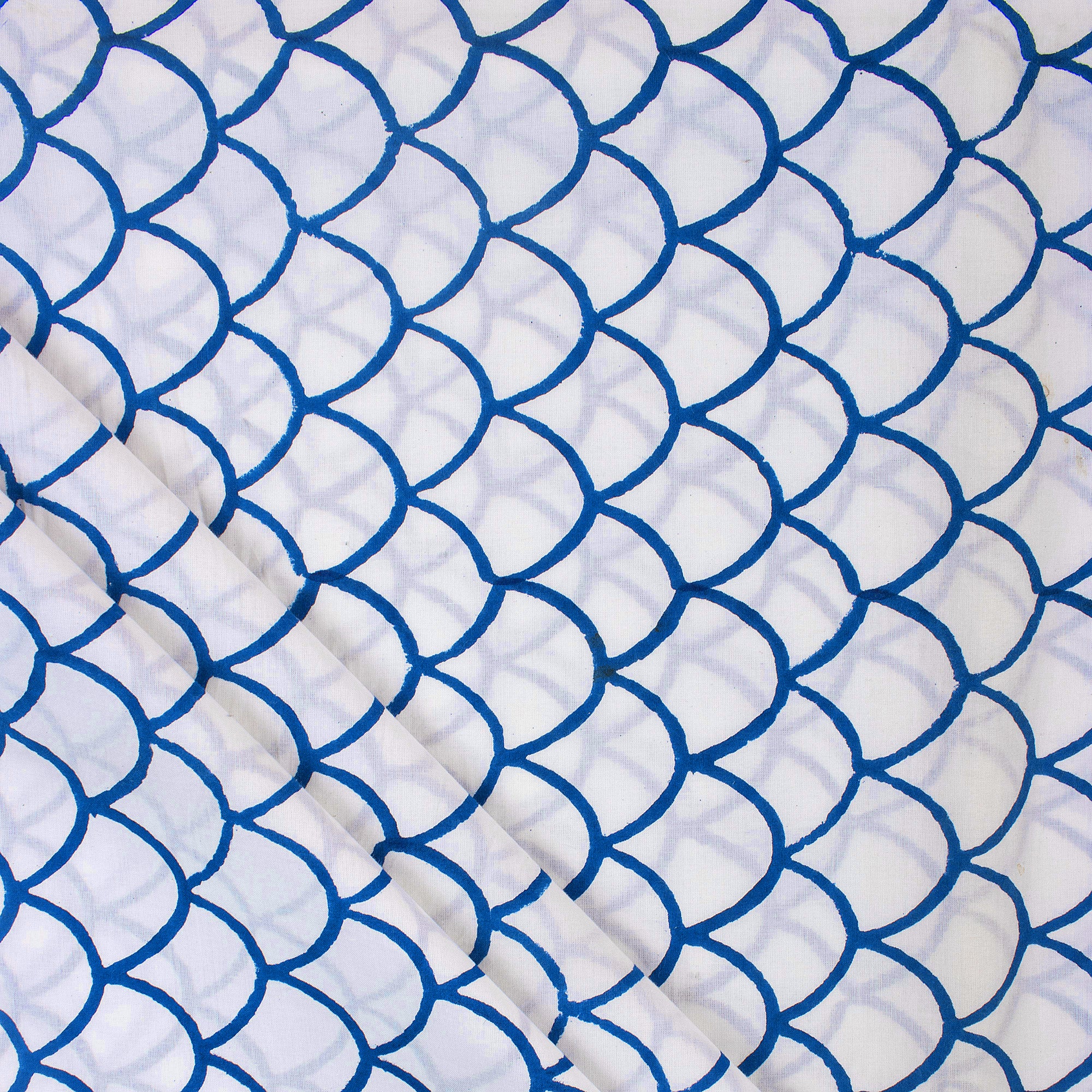Blue Geometrical Pure Cotton Hand Block Print Fabric