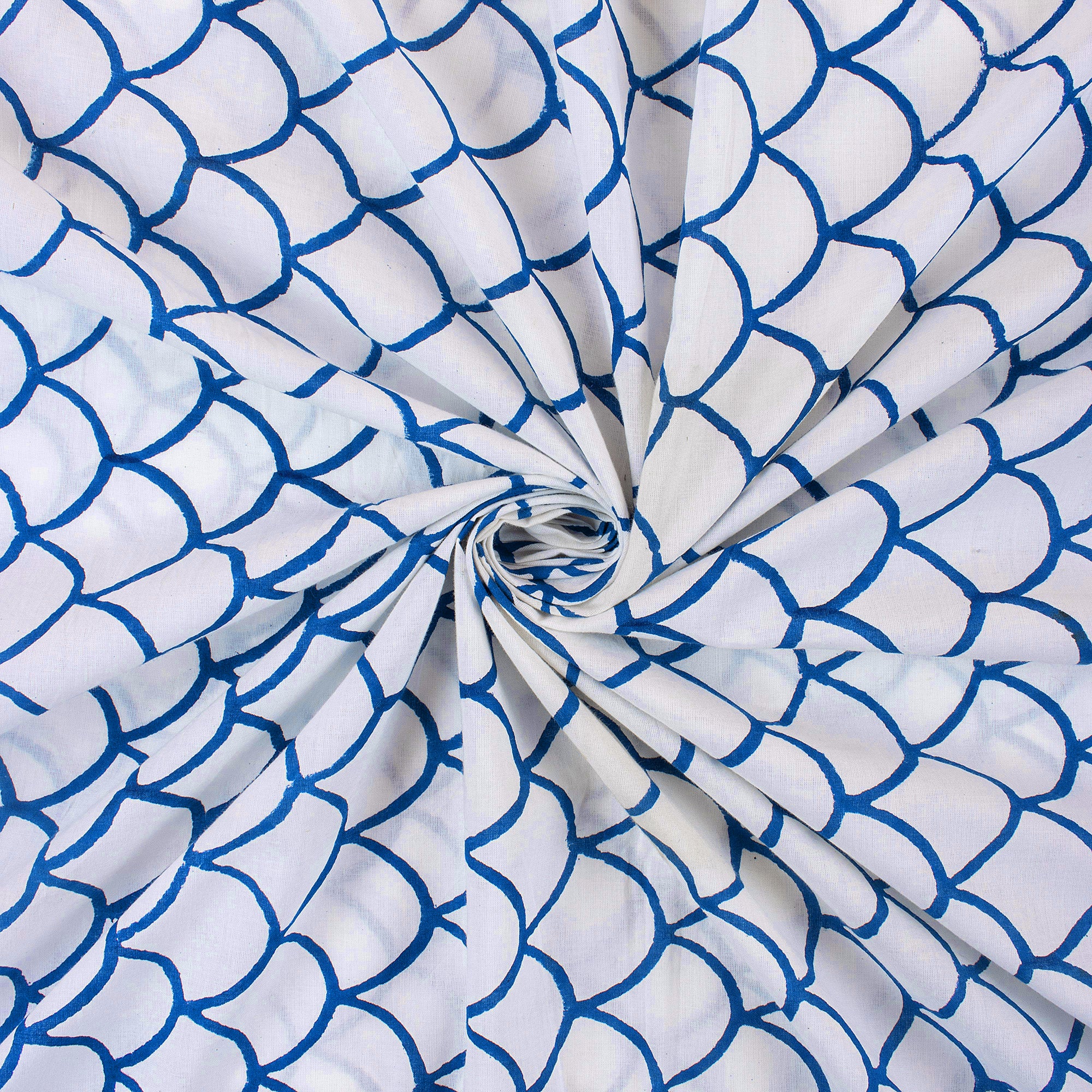Blue Geometrical Pure Cotton Hand Block Print Fabric