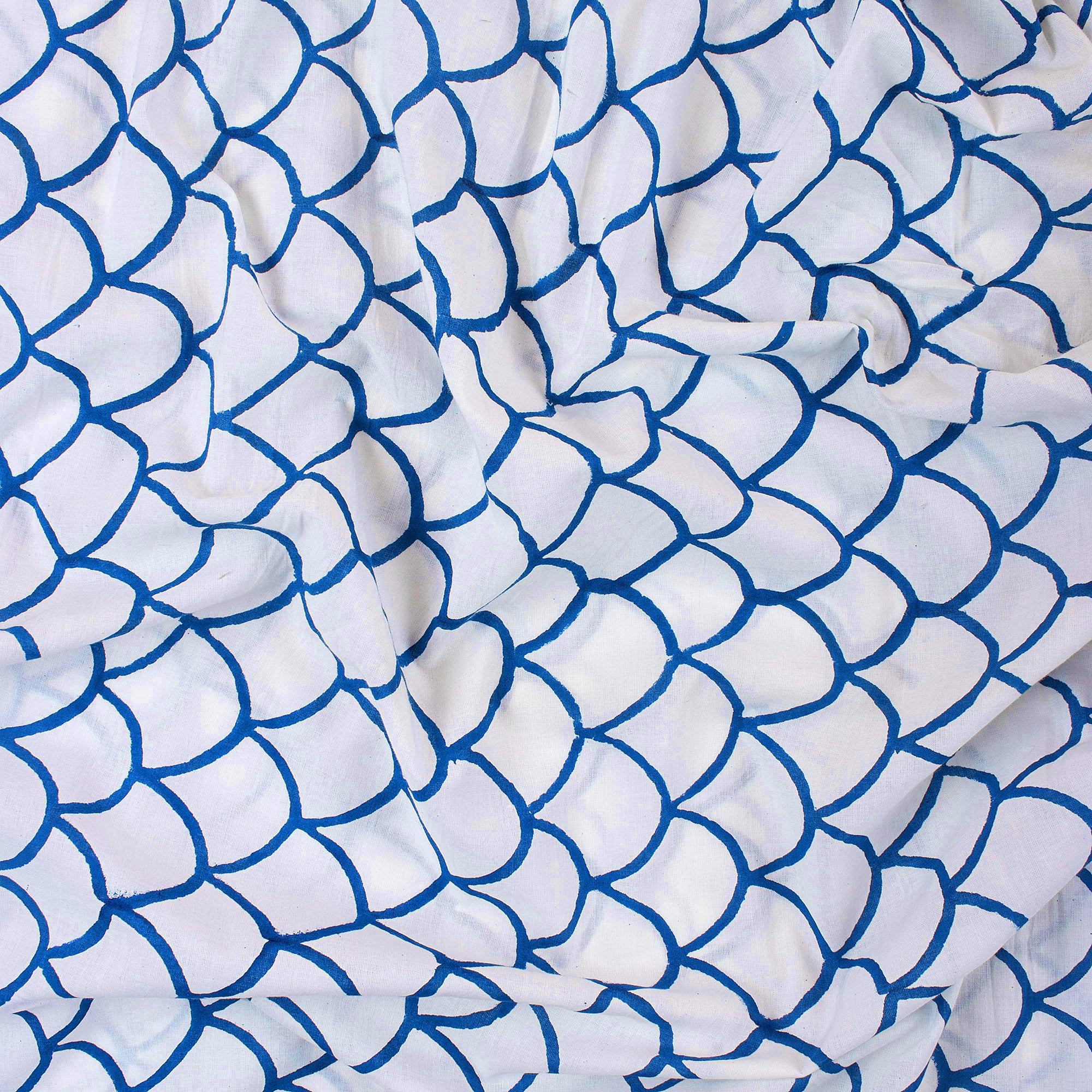 Blue Geometrical Pure Cotton Hand Block Print Fabric