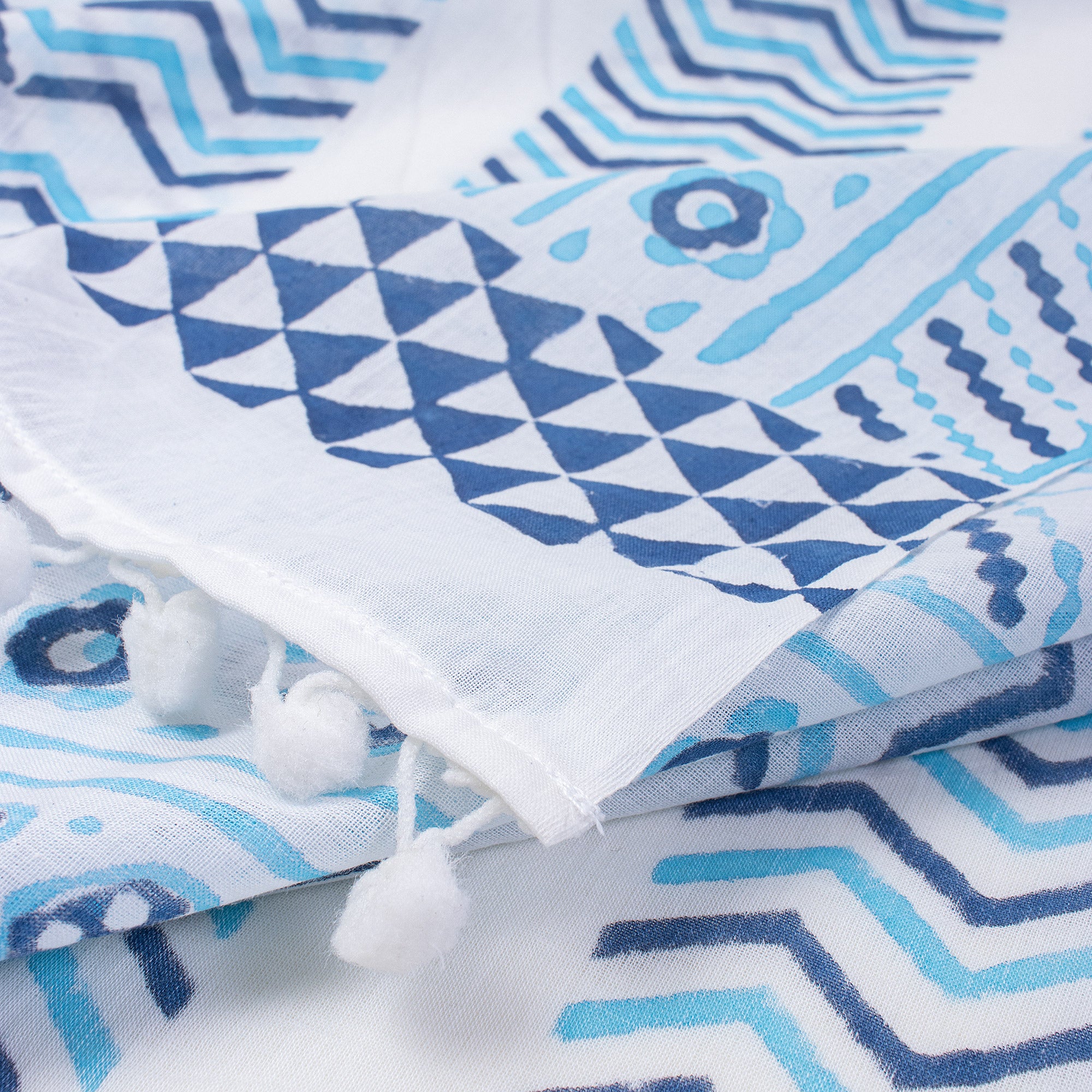 Blue Hand Block Print Beach Sarong Wrap For Women