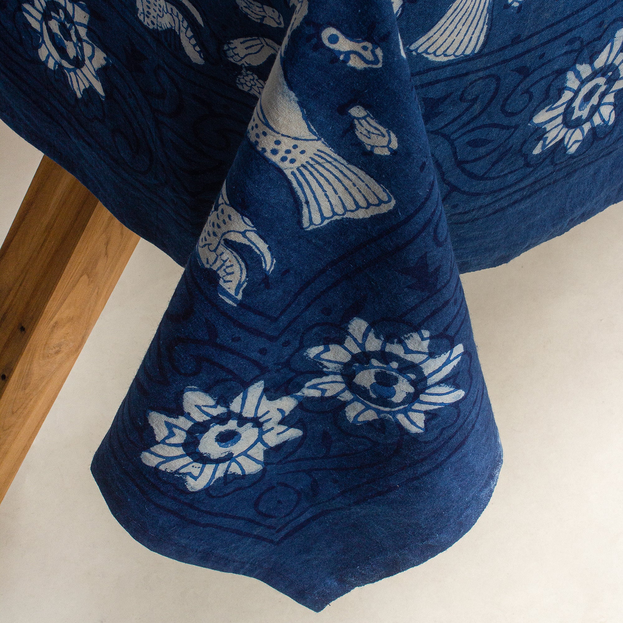 Blue Hand Block Printed Cotton Dinning Table Cloth