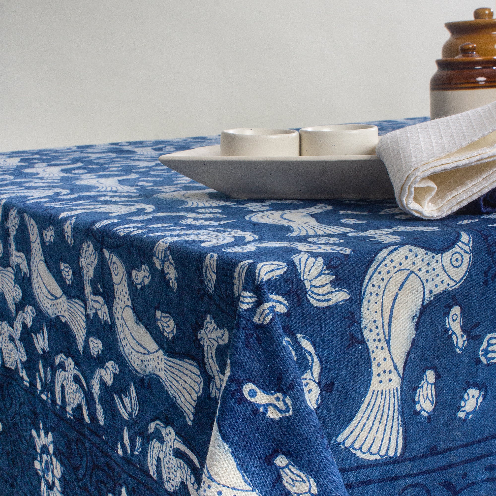 Blue Hand Block Printed Cotton Dinning Table Cloth