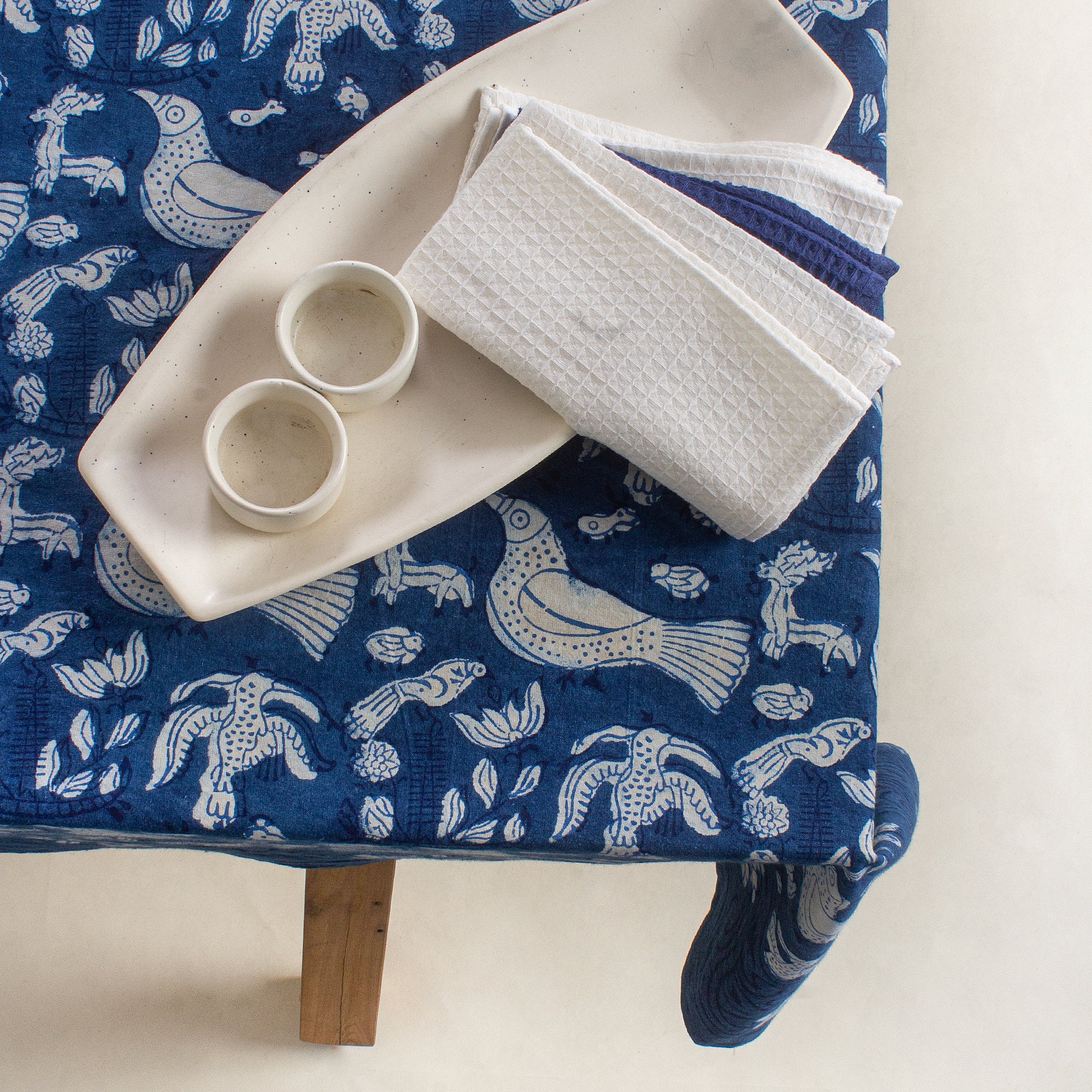 Blue Hand Block Printed Cotton Dinning Table Cloth