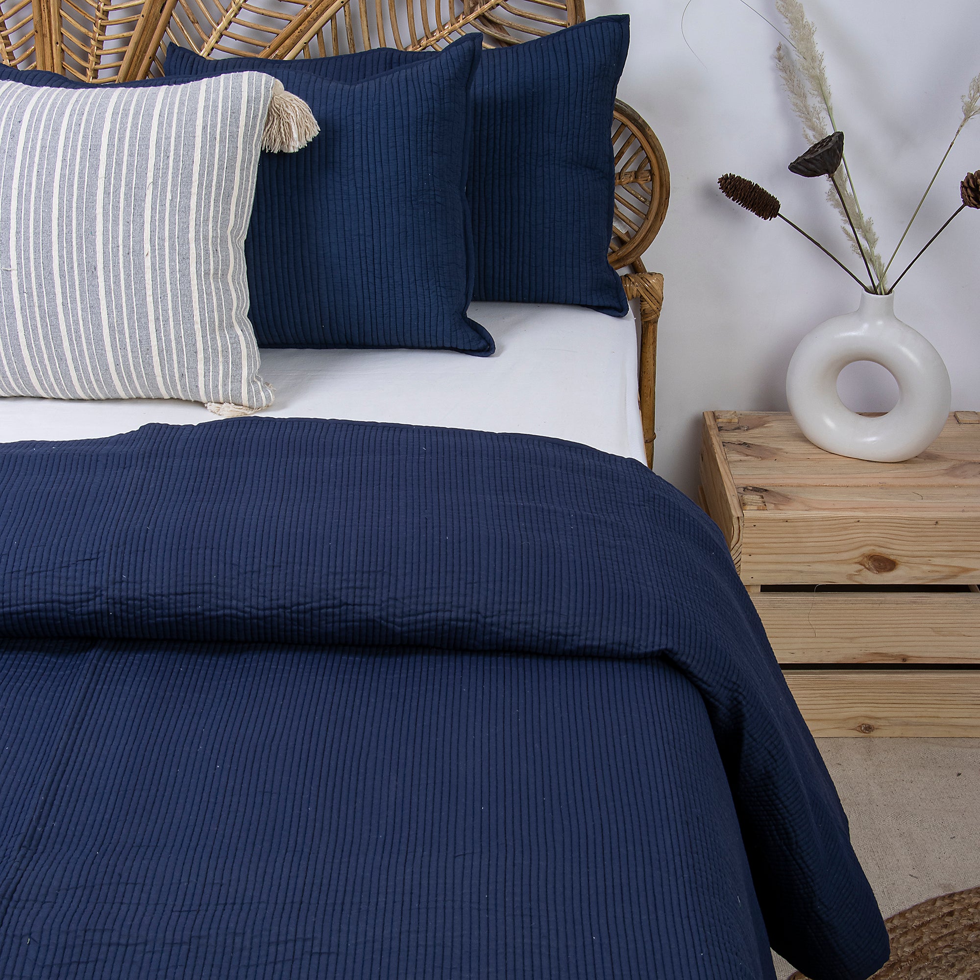 Blue Hand Dyed Pure Cotton Machine Blankets with Pillow Cover