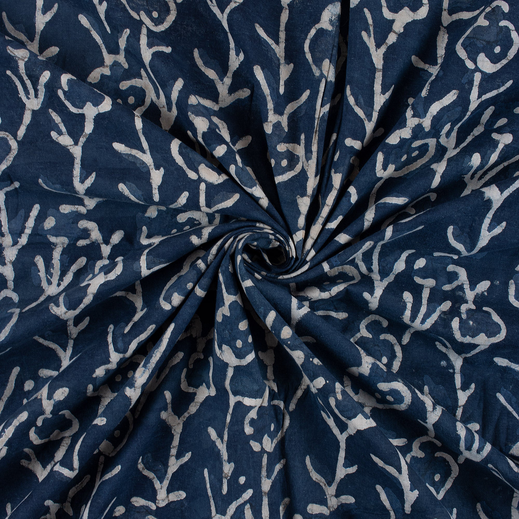 Blue Indigo Cotton Fabric Floral Print