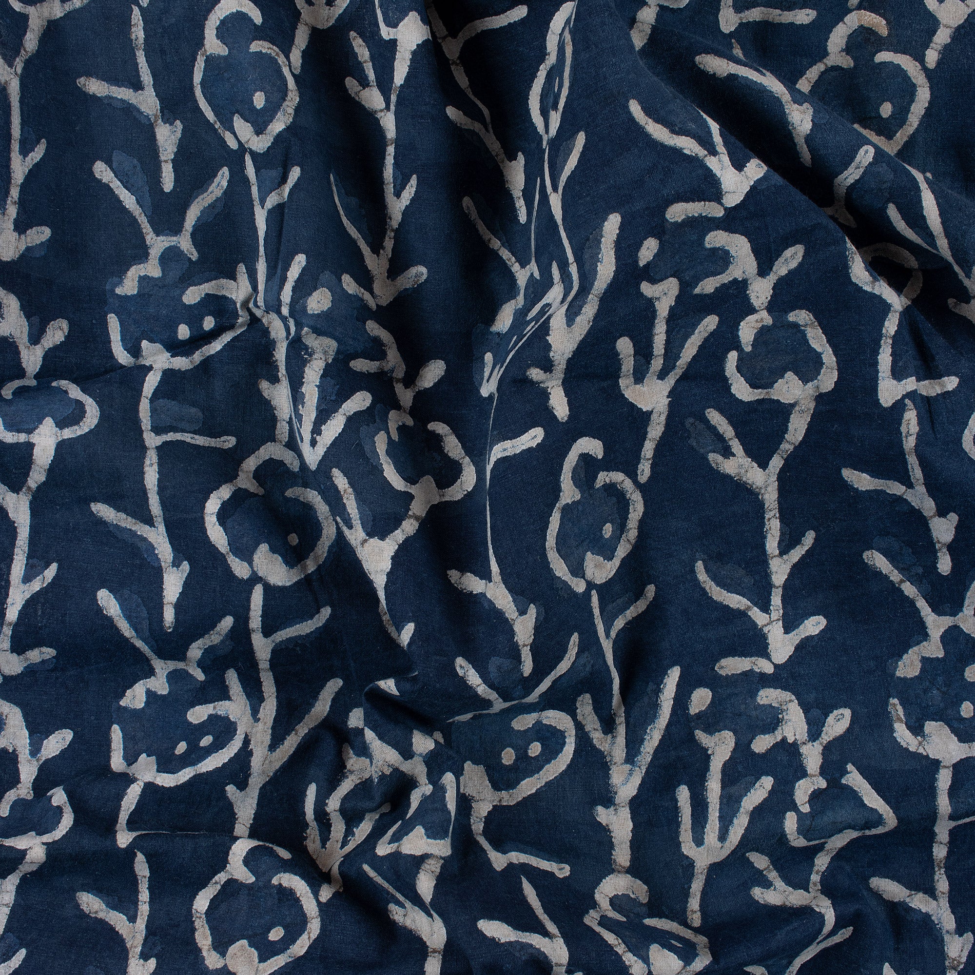 Blue Indigo Cotton Fabric Floral Print