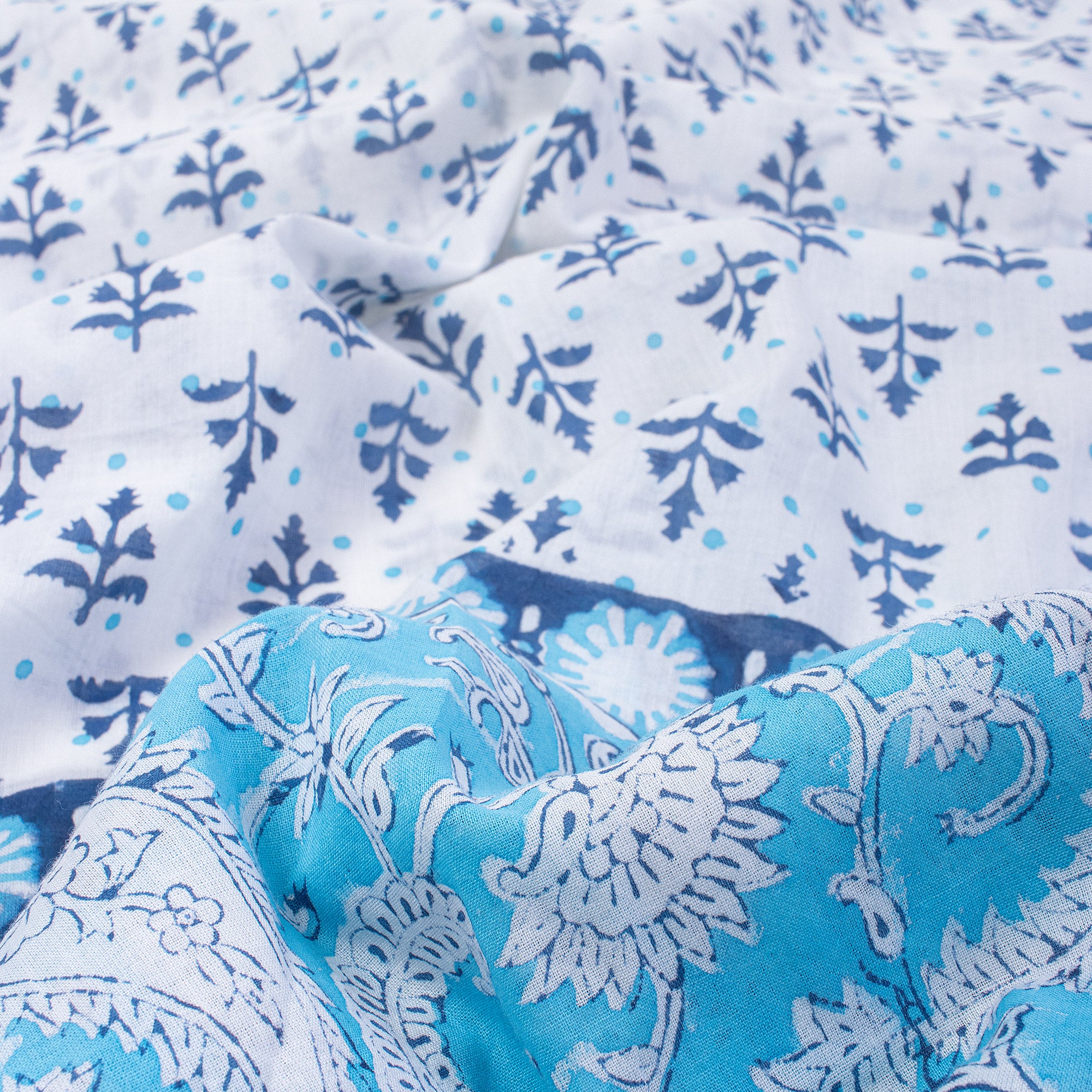 Blue Leaf Indian Hand Block Print Sarong For Women