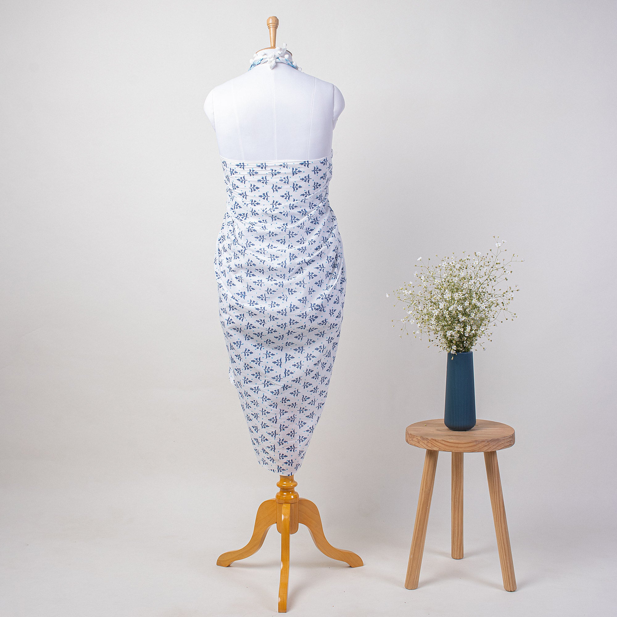 Blue Leaf Indian Hand Block Print Sarong For Women