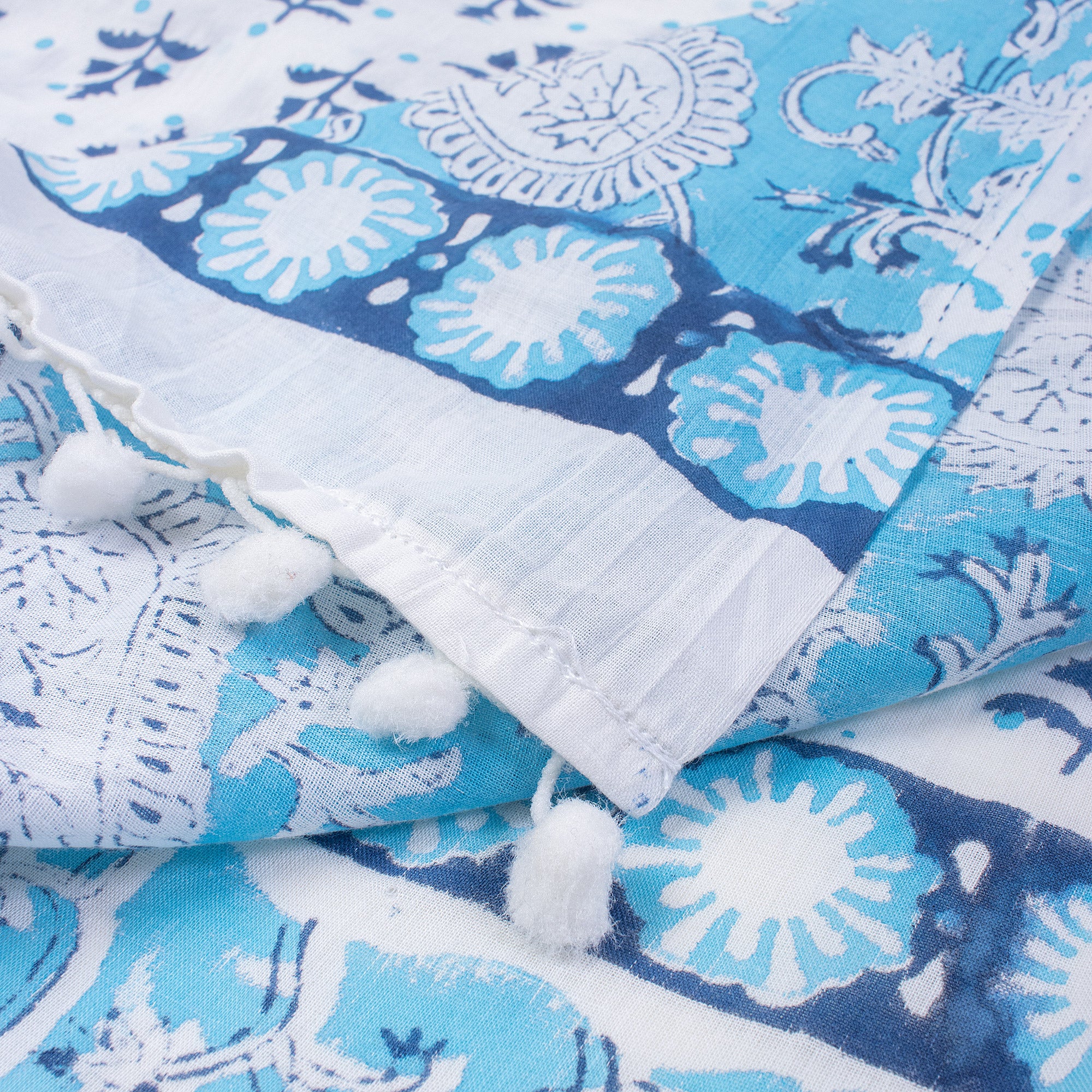Blue Leaf Indian Hand Block Print Sarong For Women