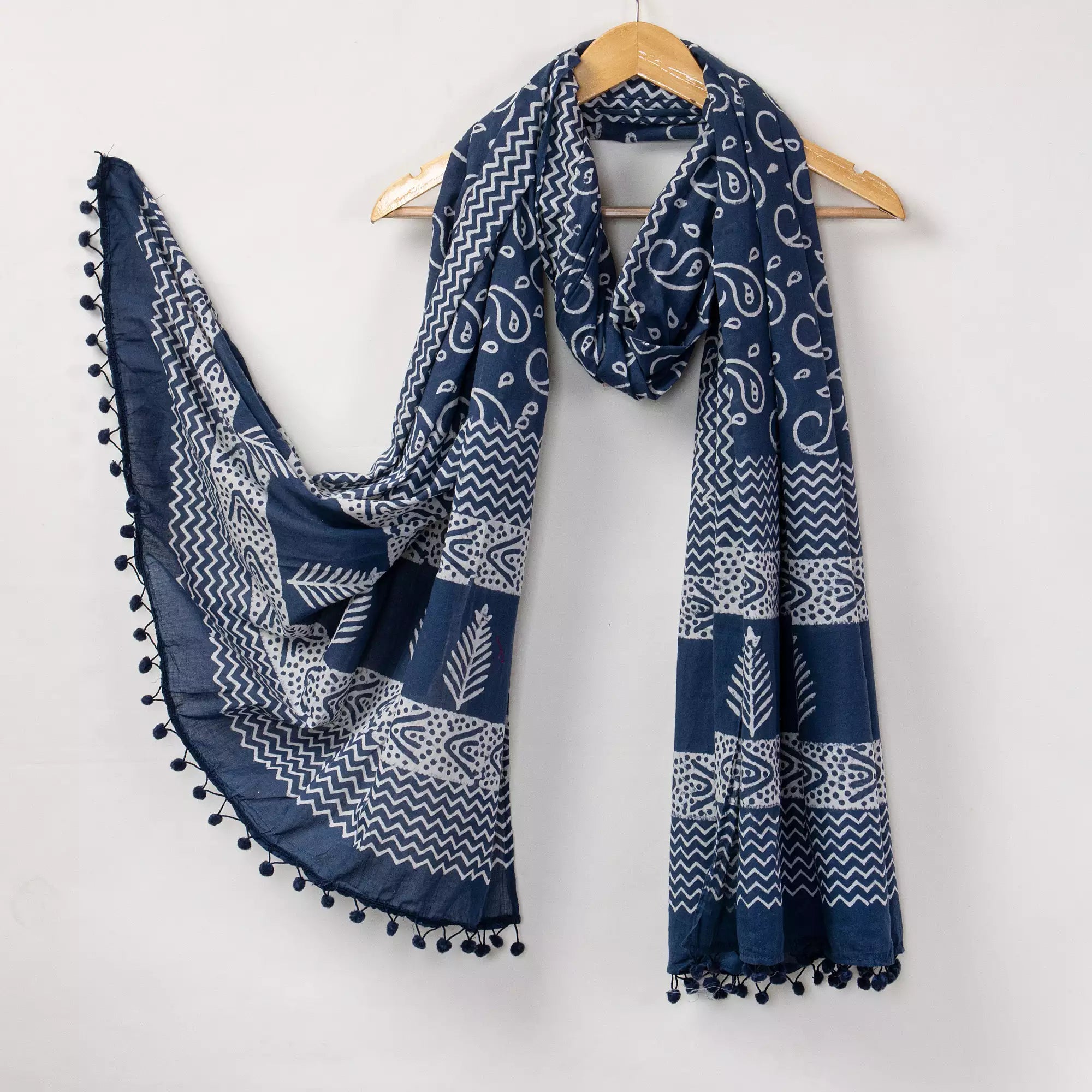 Blue Paisley Hand Block Printed Cotton Ladies Dupatta