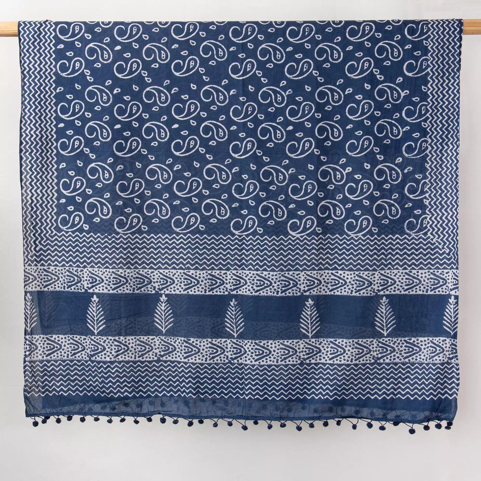 Blue Paisley Hand Block Printed Cotton Ladies Dupatta