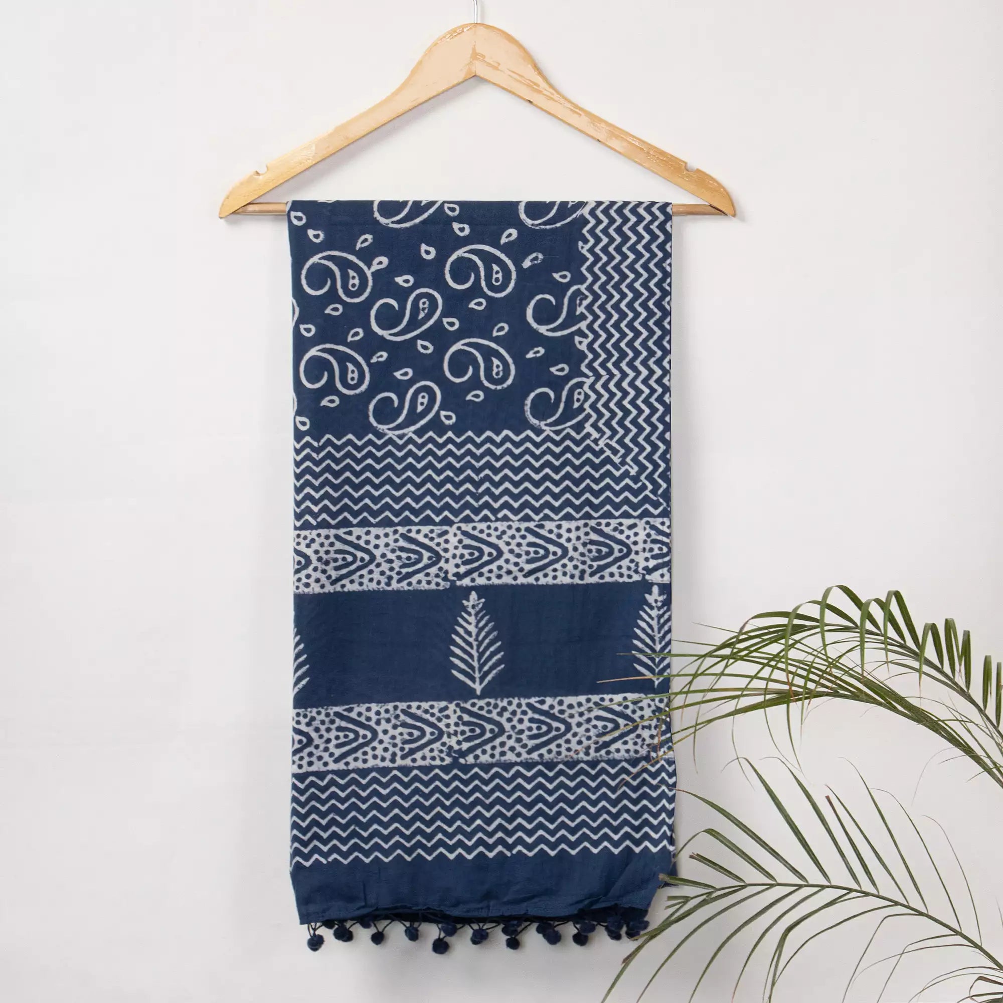 Blue Paisley Hand Block Printed Cotton Ladies Dupatta