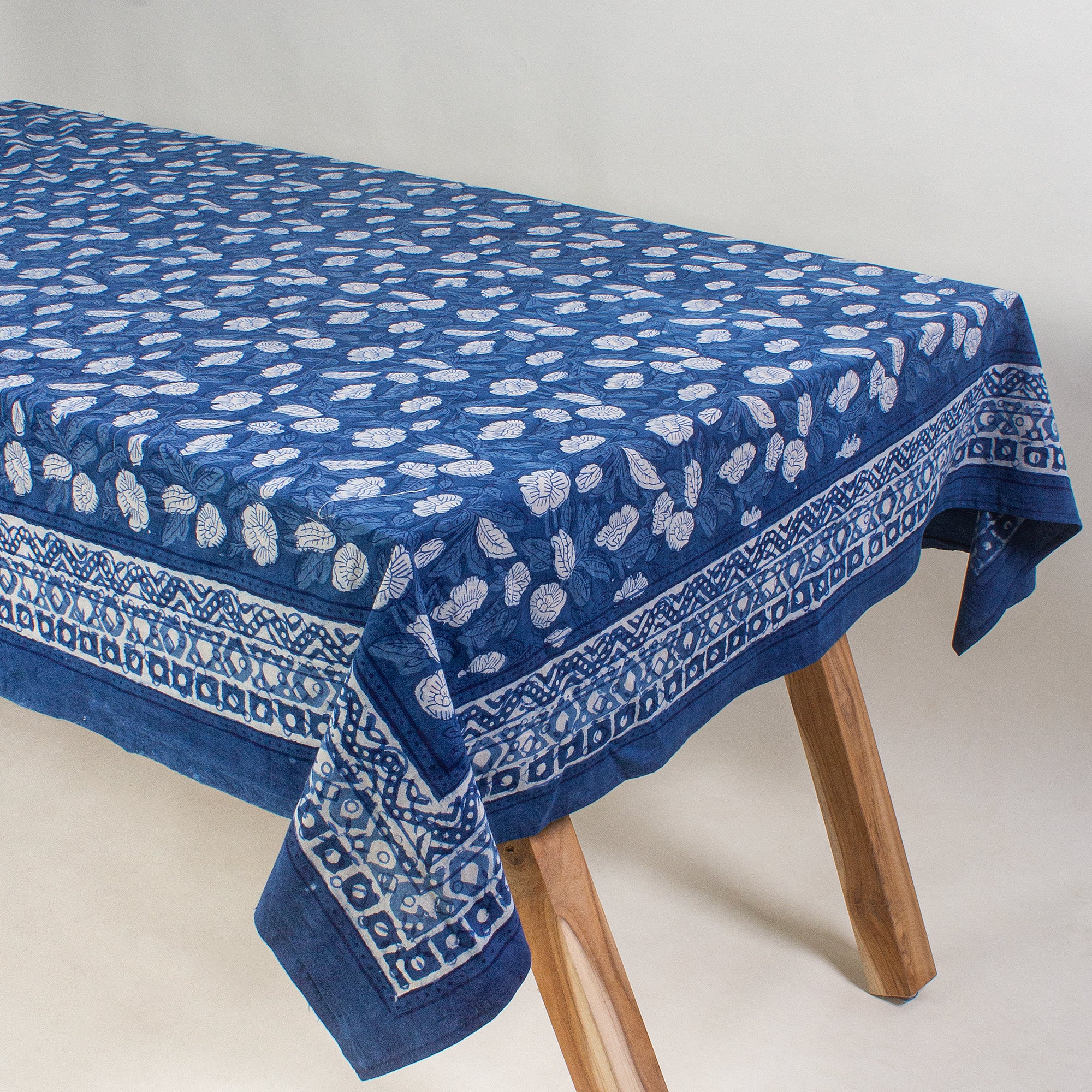 Blue Pure Cotton Hanad Block Printed Table Cover