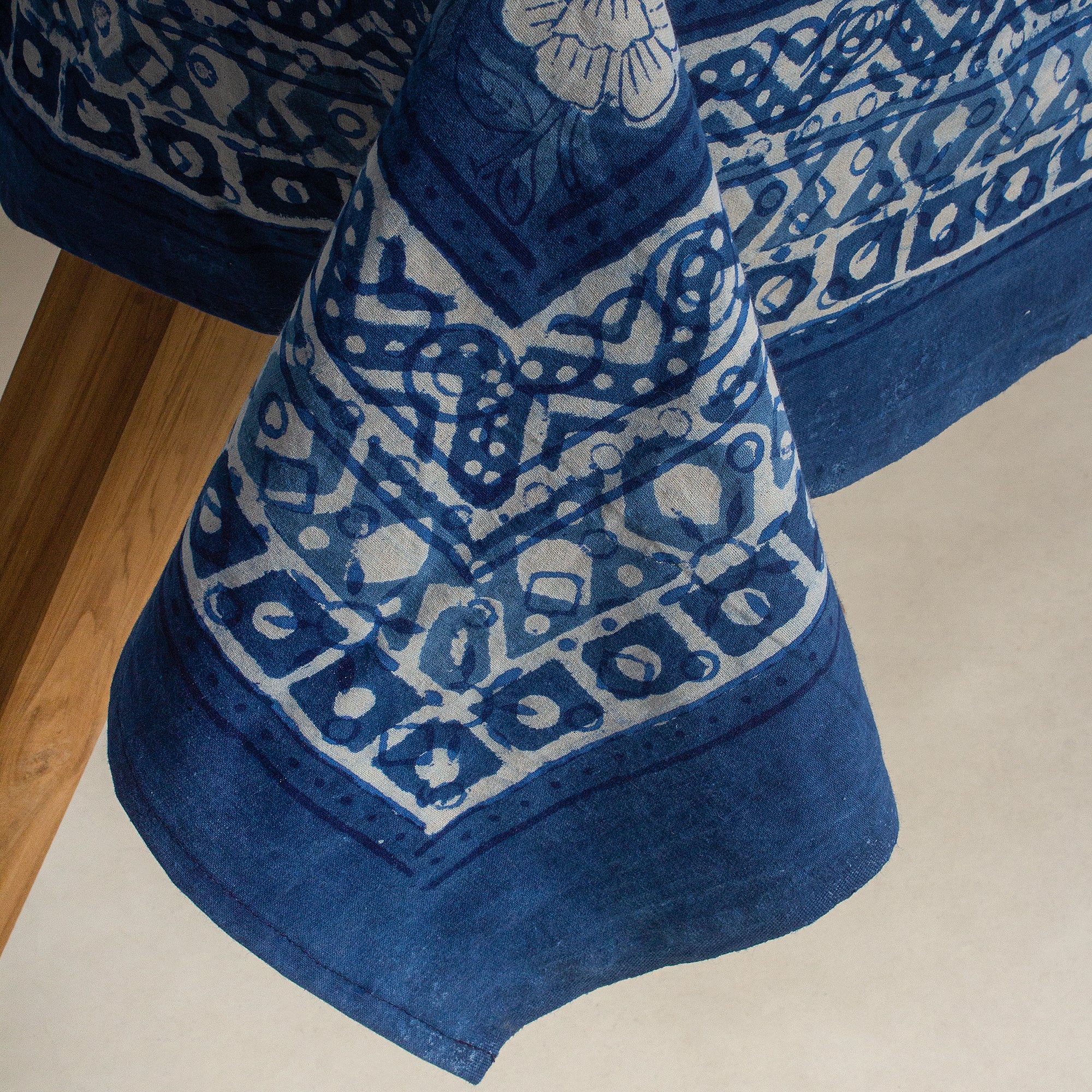 Blue Pure Cotton Hanad Block Printed Table Cover