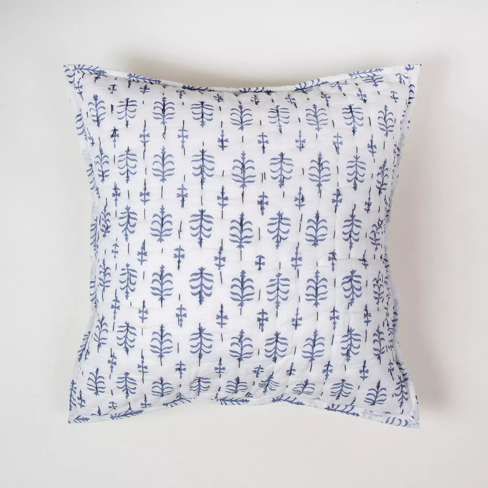 Blue Pure Cotton Kantha Quilted Cushion Cover