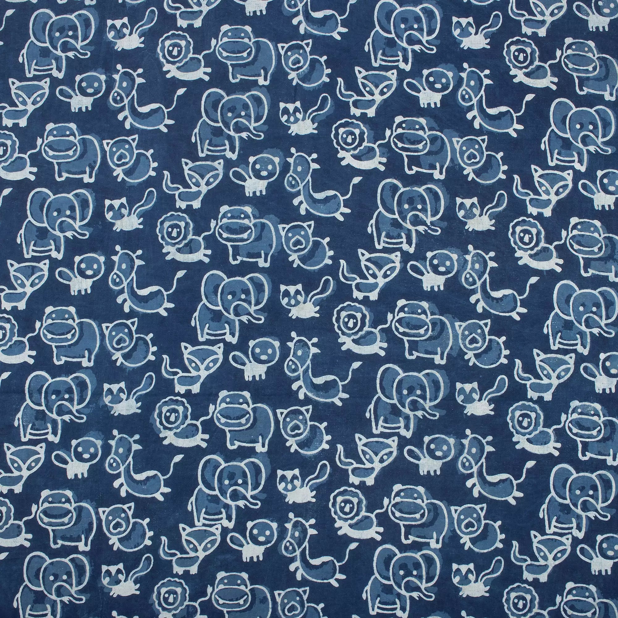 Blue Safari Animal Cotton Indigo Fabric