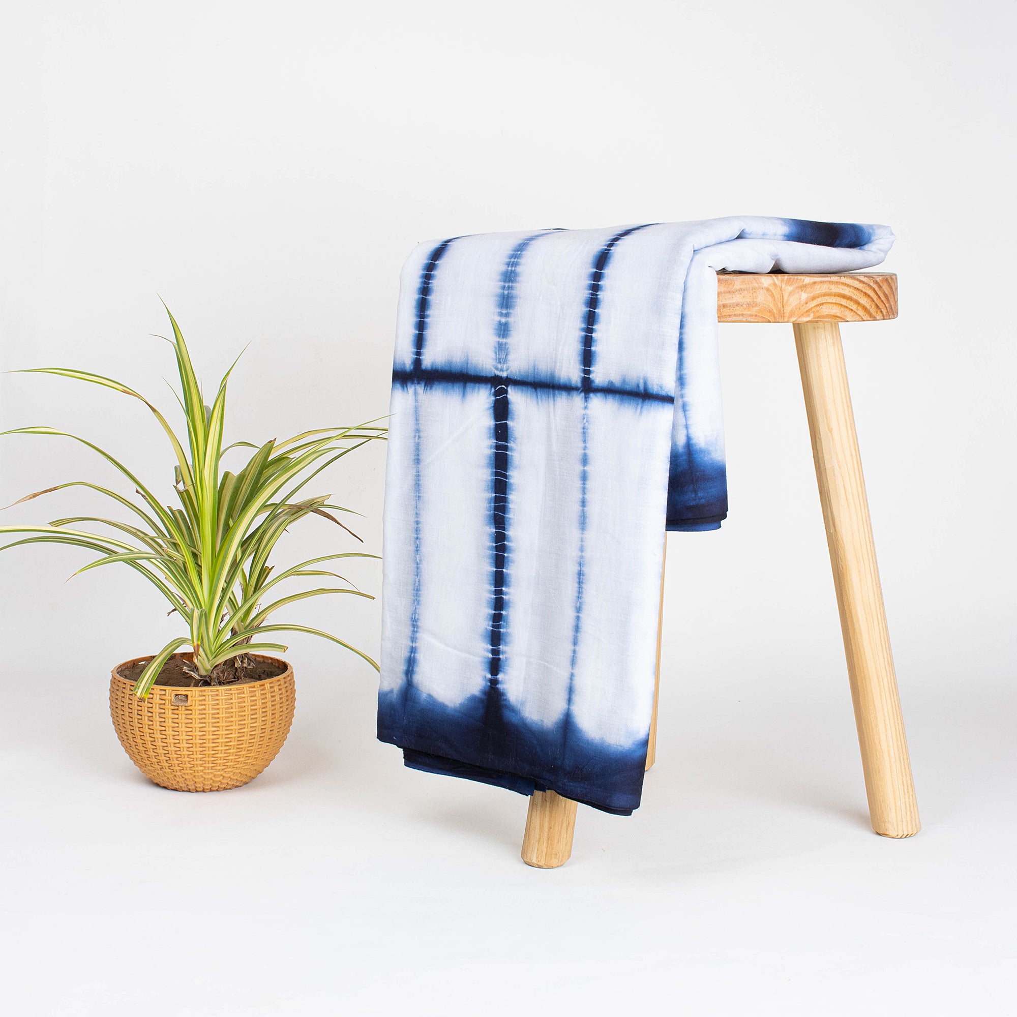 Blue Stirped Organic Cotton Tie Dye Shibori Fabric