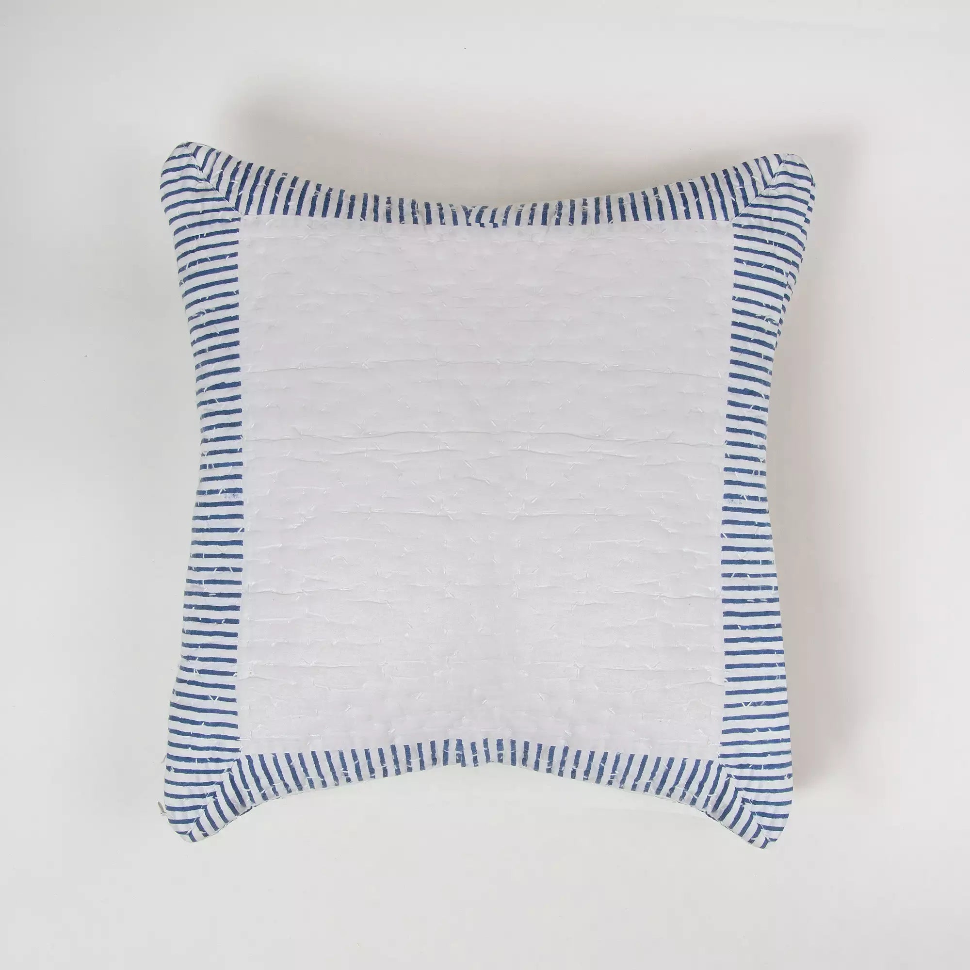Blue Stripe Kantha Stitched Cotton Cushion Cover