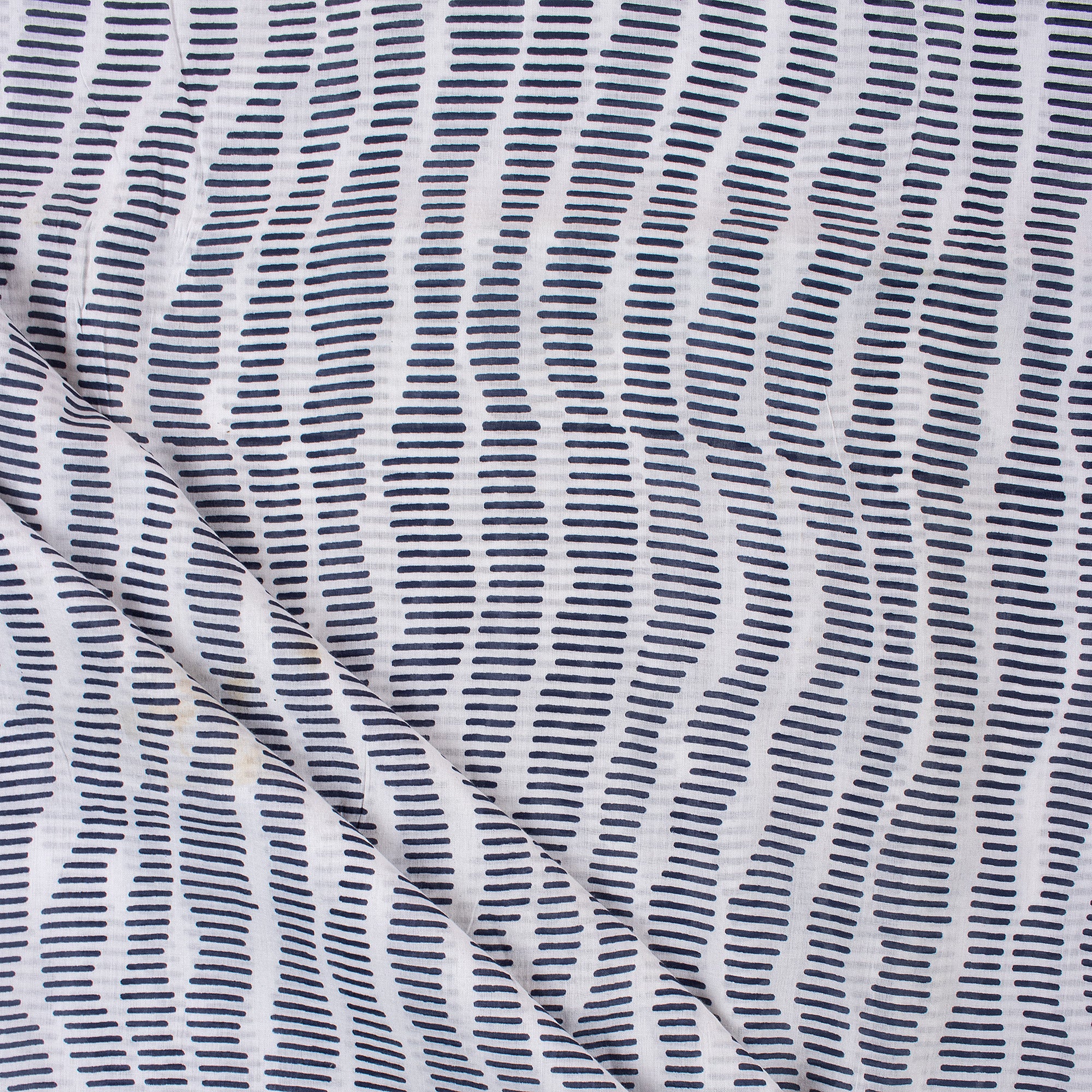 Blue Striped Block Printed Indian Fabric For Kurti
