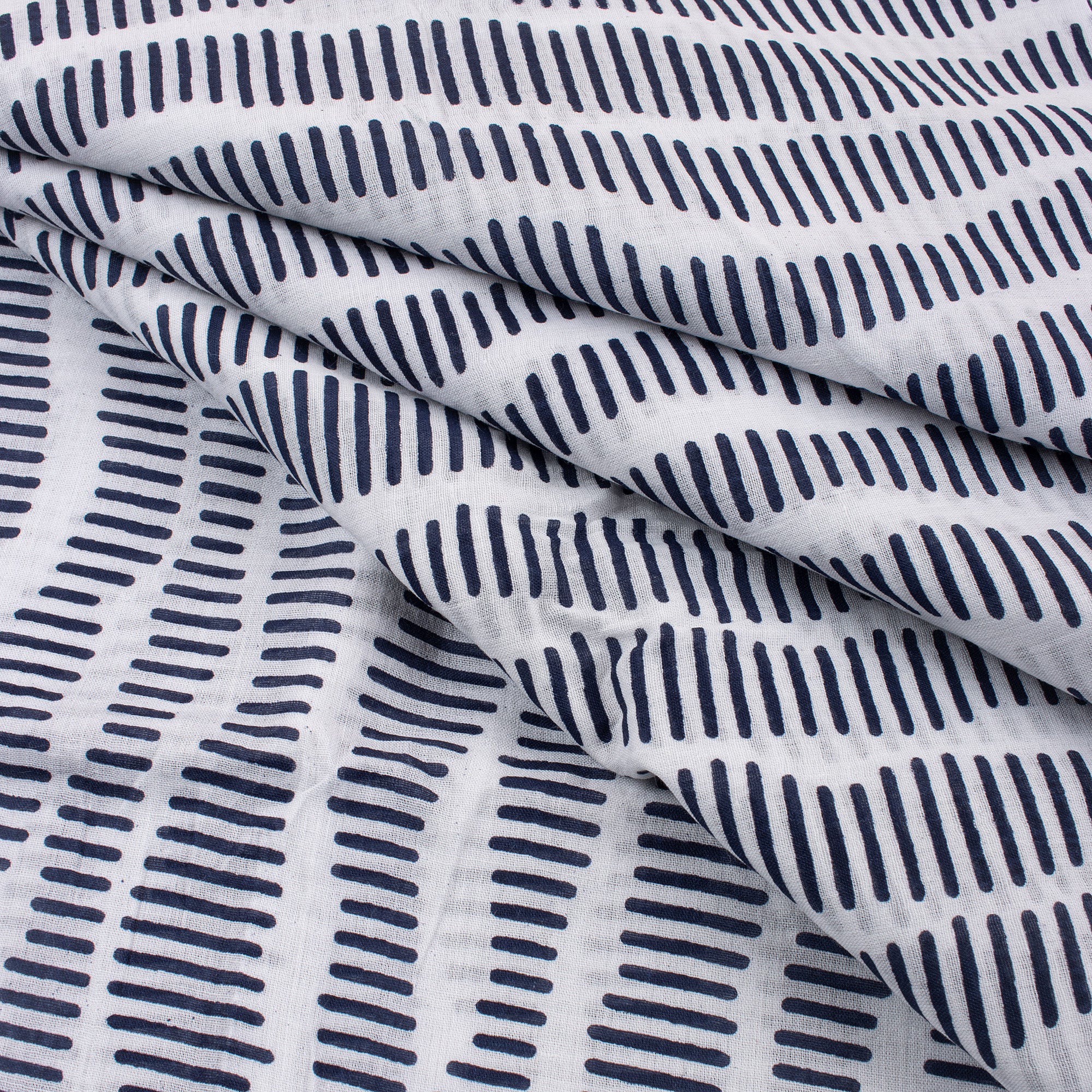 Blue Striped Block Printed Indian Fabric For Kurti
