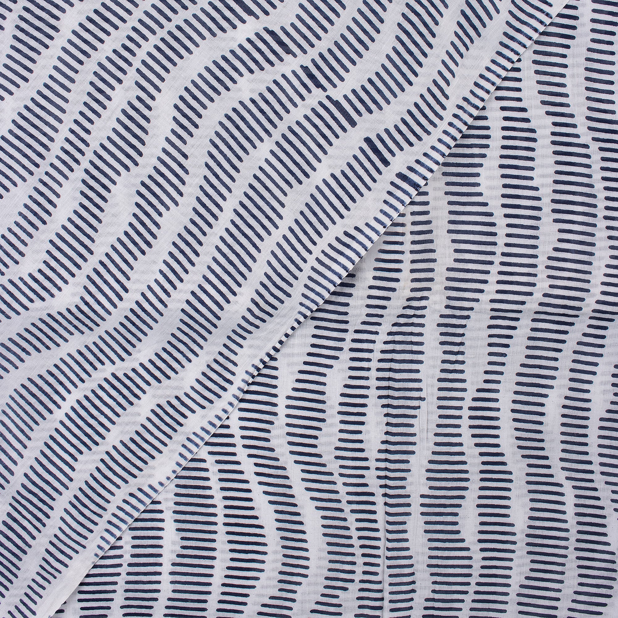 Blue Striped Block Printed Indian Fabric For Kurti