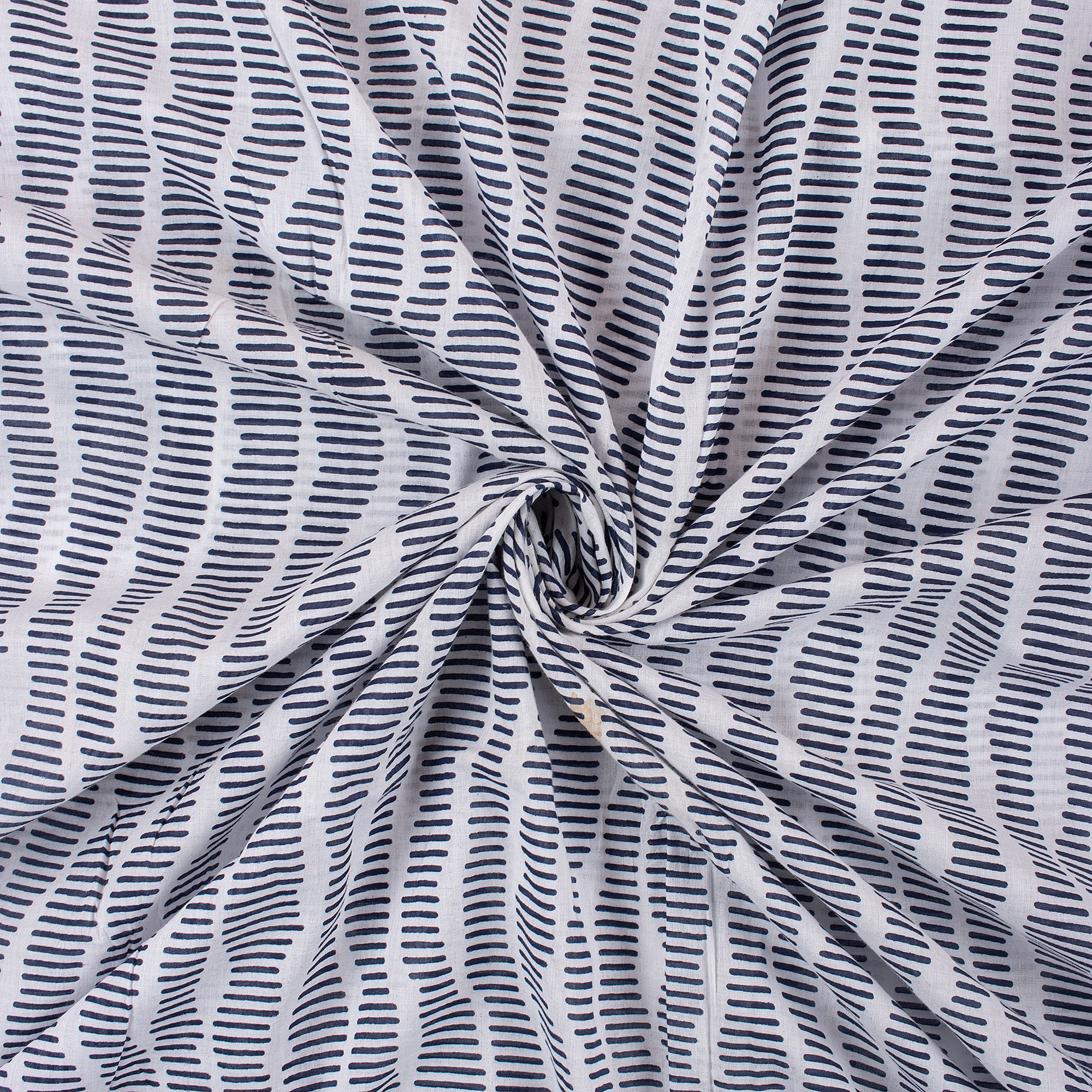 Blue Striped Block Printed Indian Fabric For Kurti