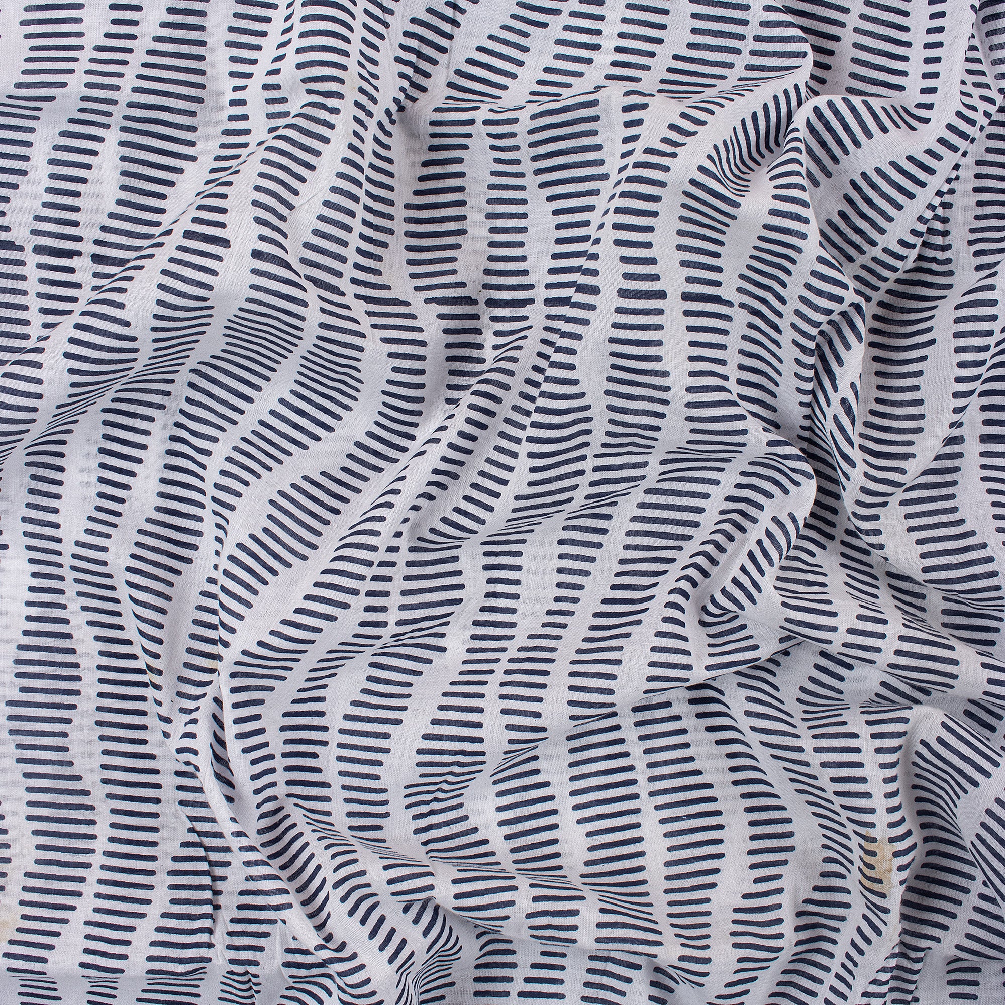 Blue Striped Block Printed Indian Fabric For Kurti