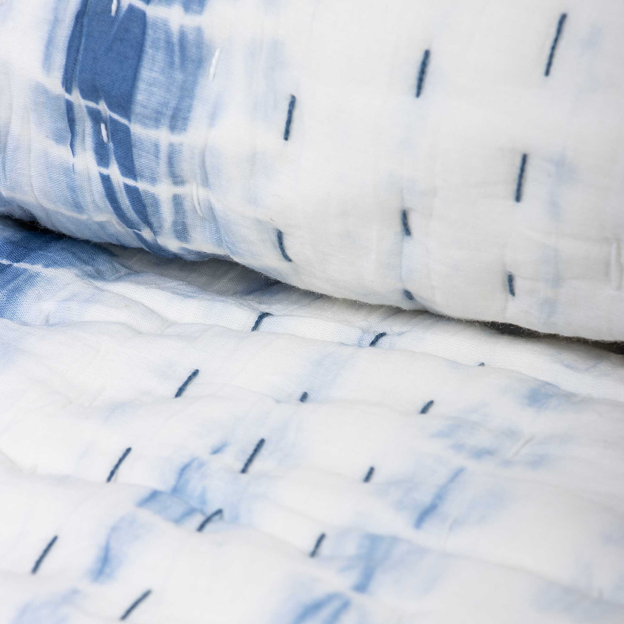Blue Tie Dye Cotton Kantha Quilt Blanket