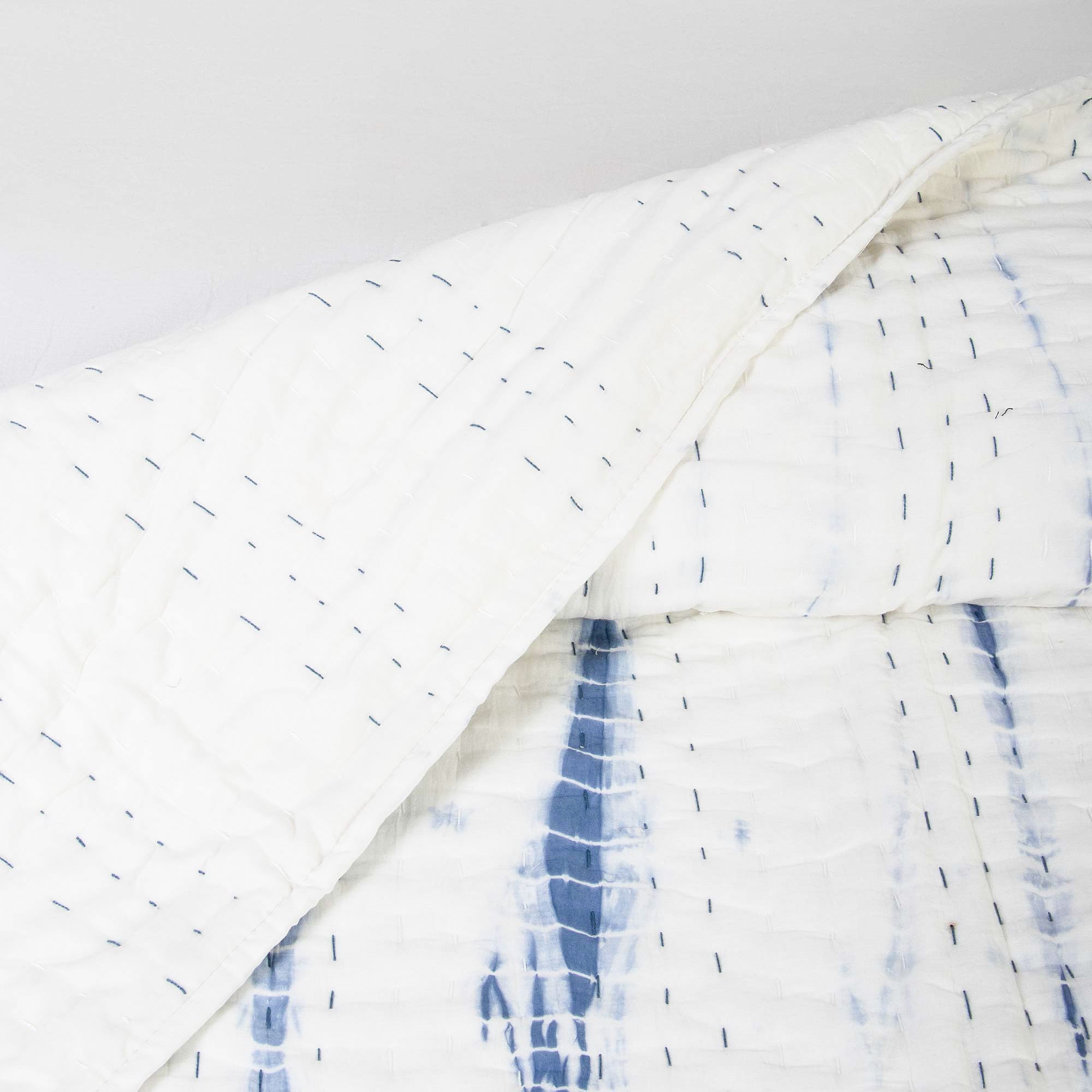 Blue Tie Dye Cotton Kantha Quilt Blanket