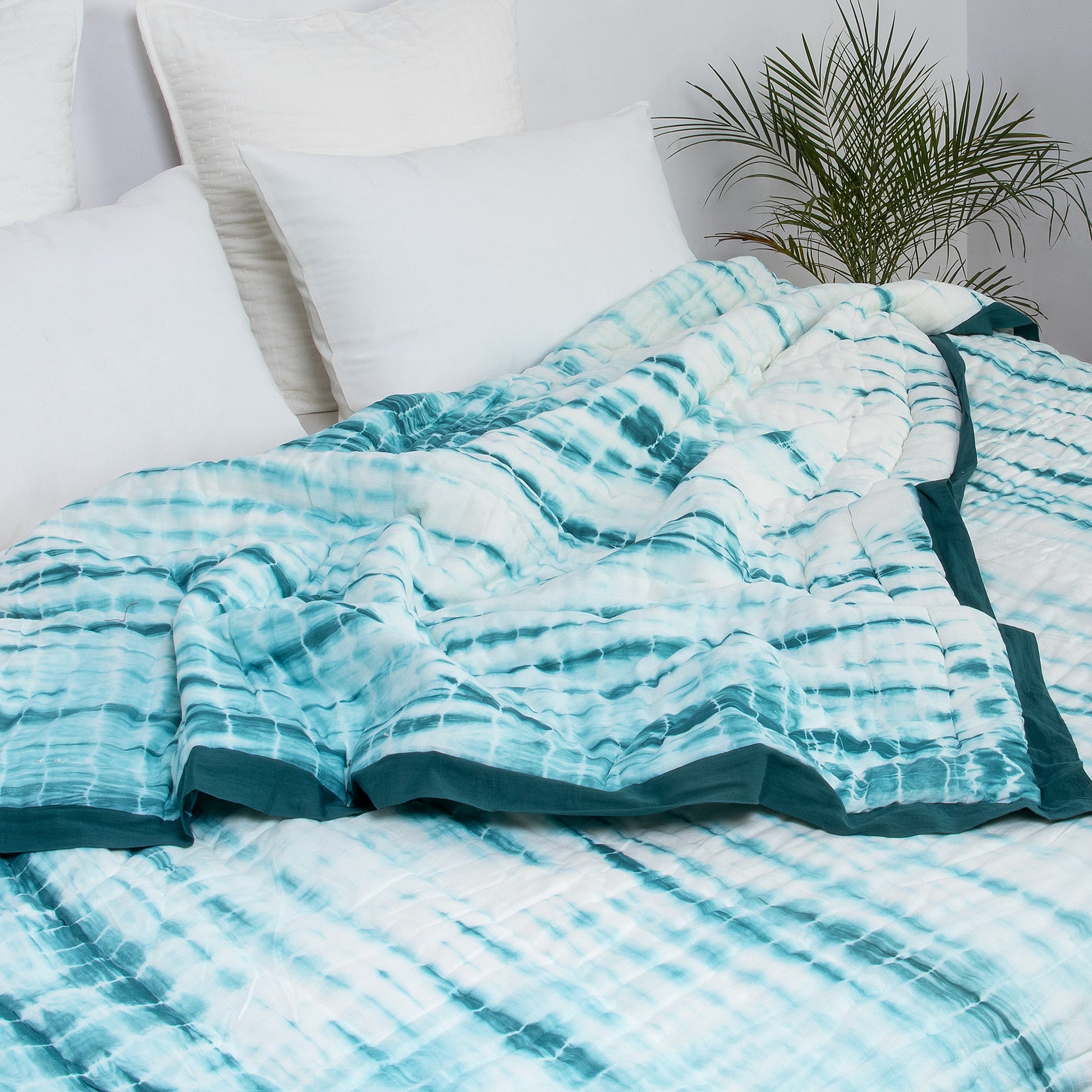 Blue Tie Dye Indian Pure Cotton Jaipuri Quilts For Winter