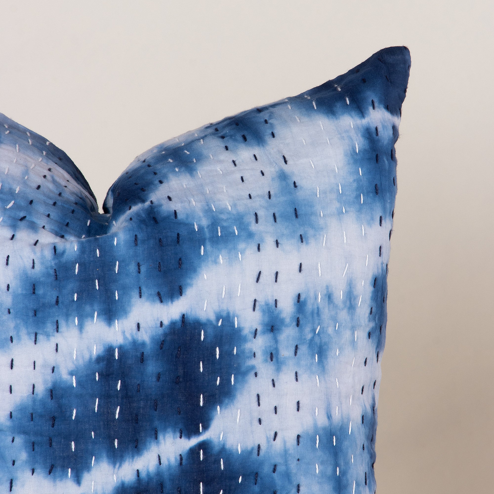 Blue Tie Dyed Cotton Kantha cushion Cover