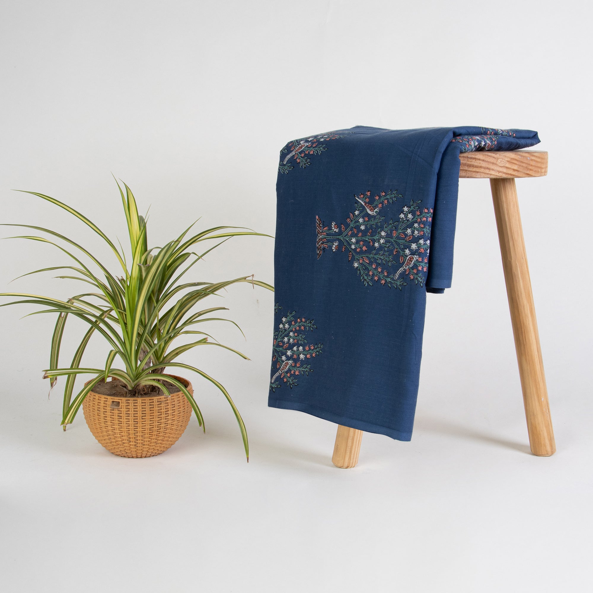 Blue Tree Hand Block Print Dabu Fabric