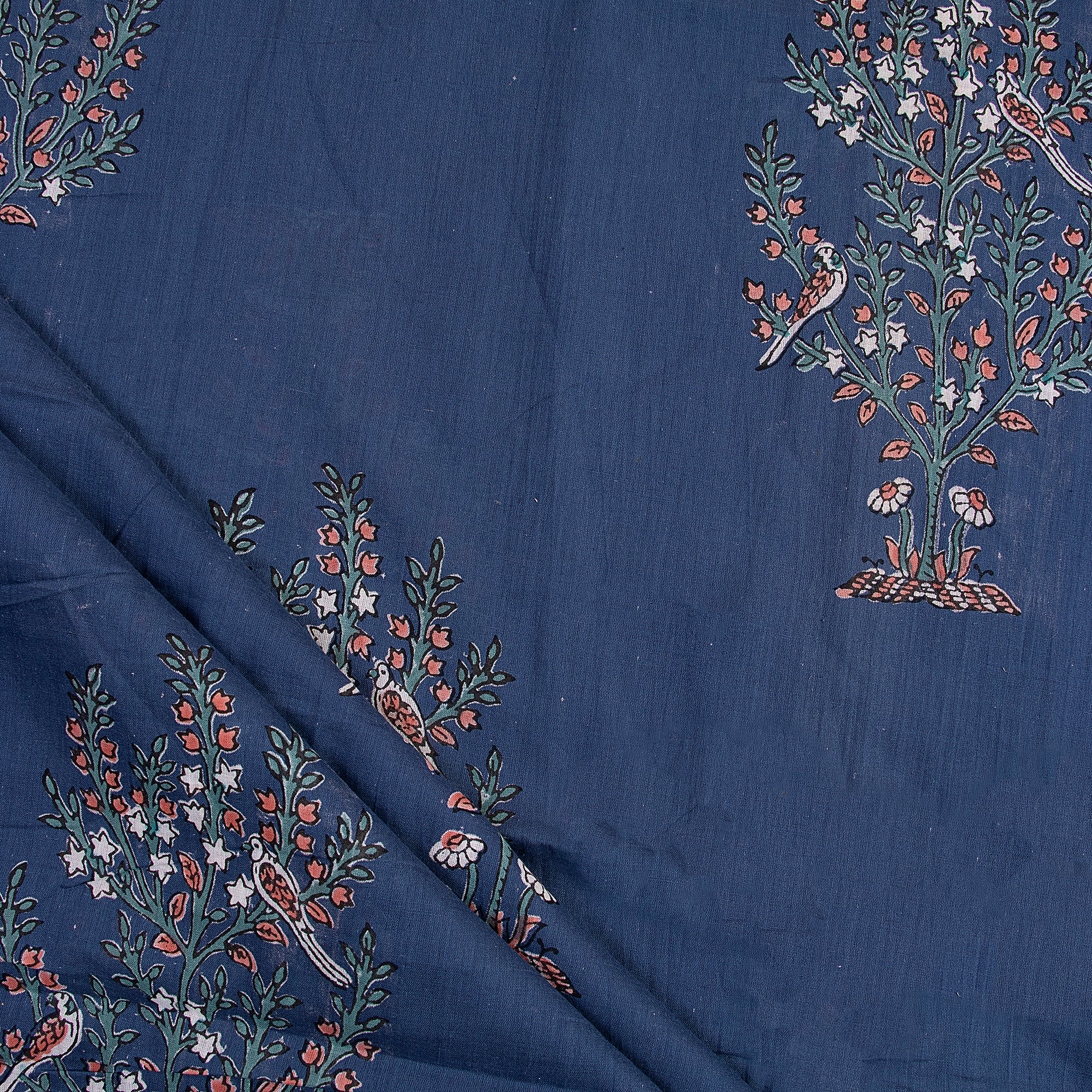 Blue Tree Hand Block Print Dabu Fabric