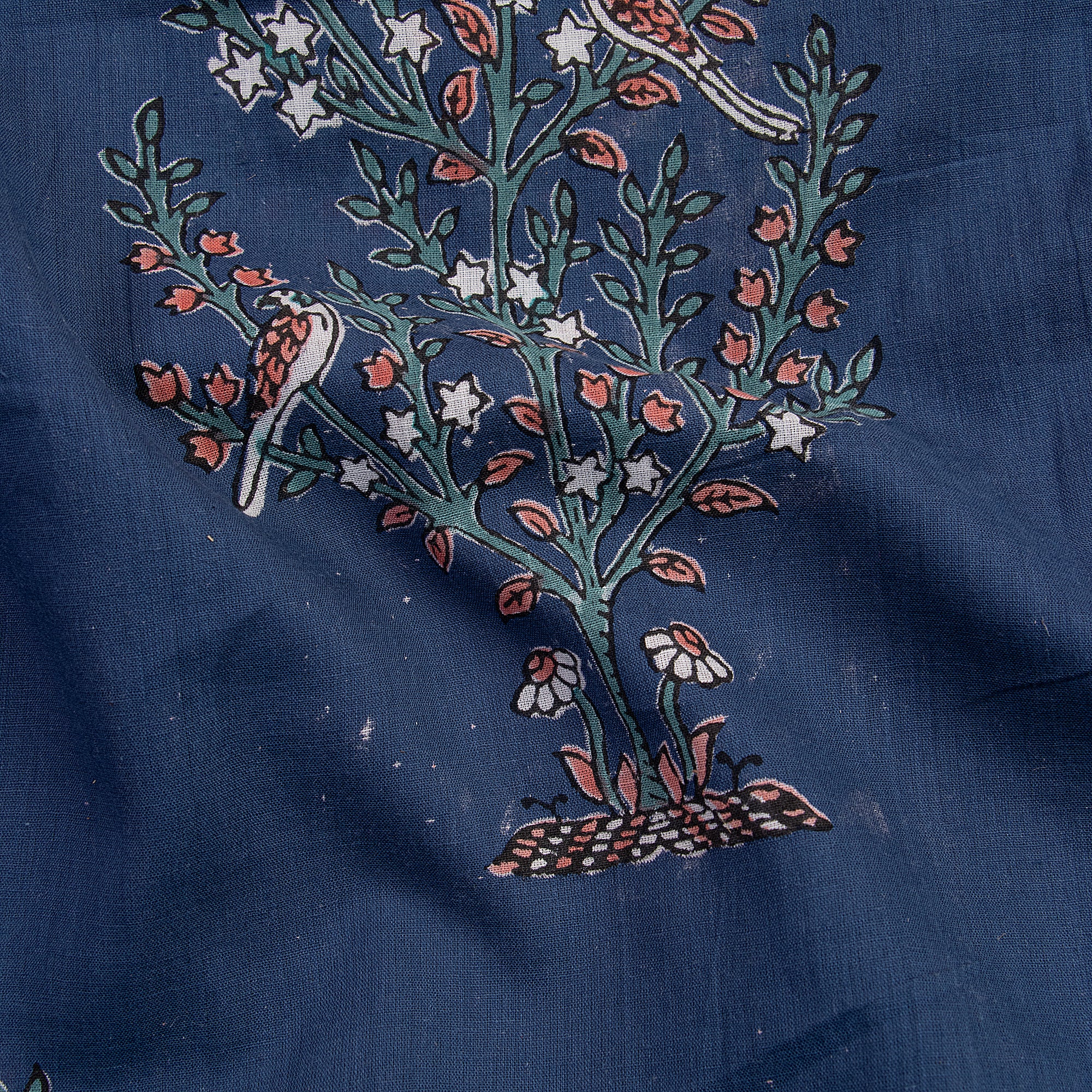 Blue Tree Hand Block Print Dabu Fabric