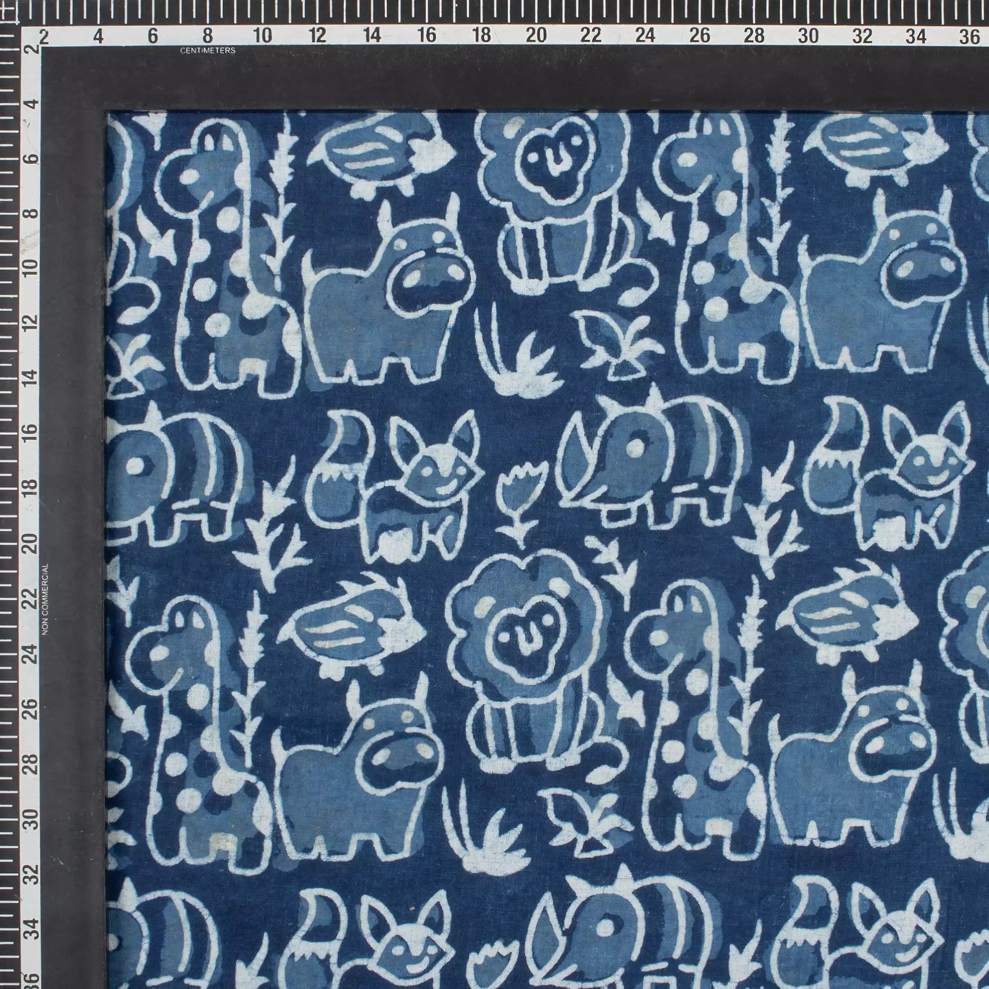 Blue Wildlife Pattern Pure Cotton Indigo Fabric