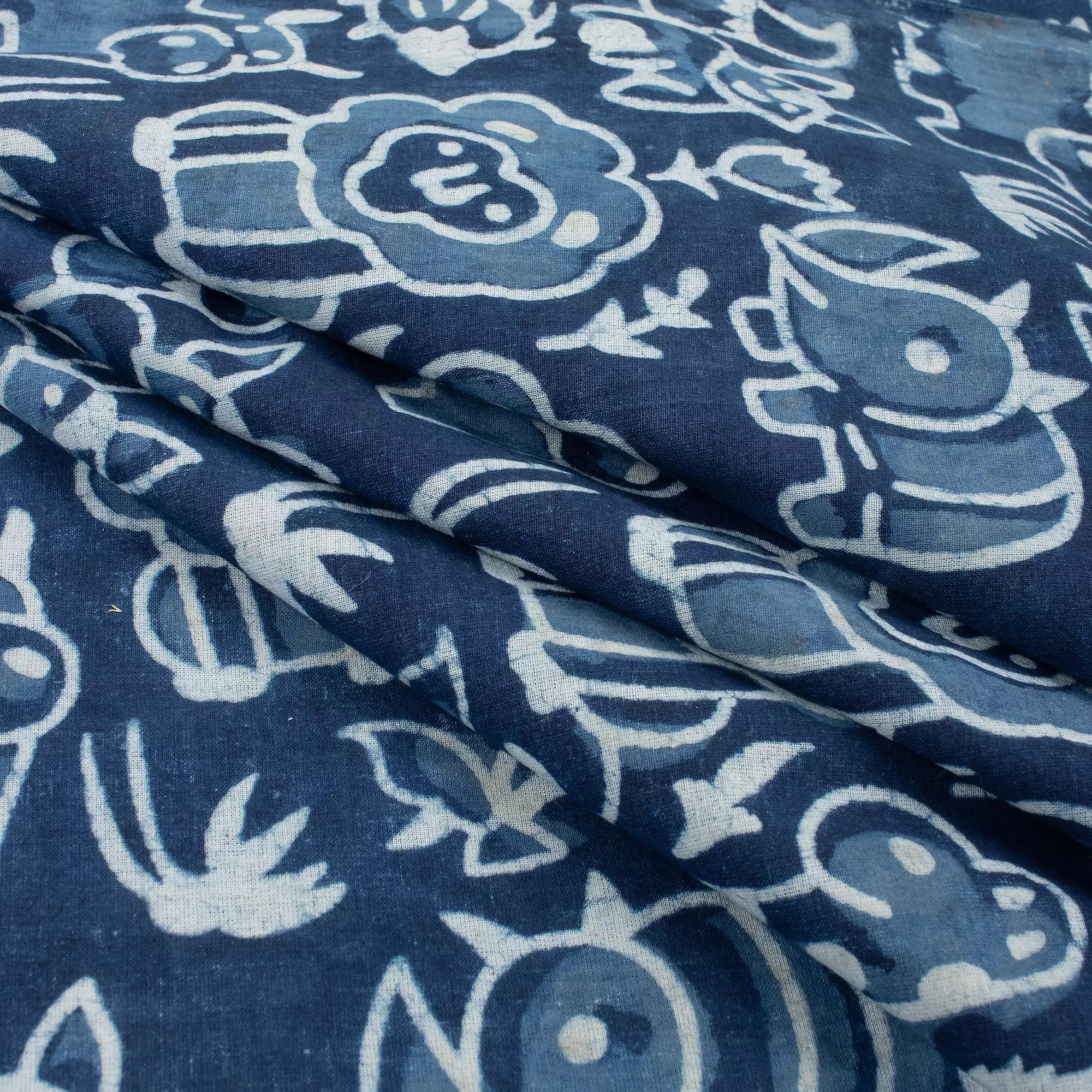Blue Wildlife Pattern Pure Cotton Indigo Fabric