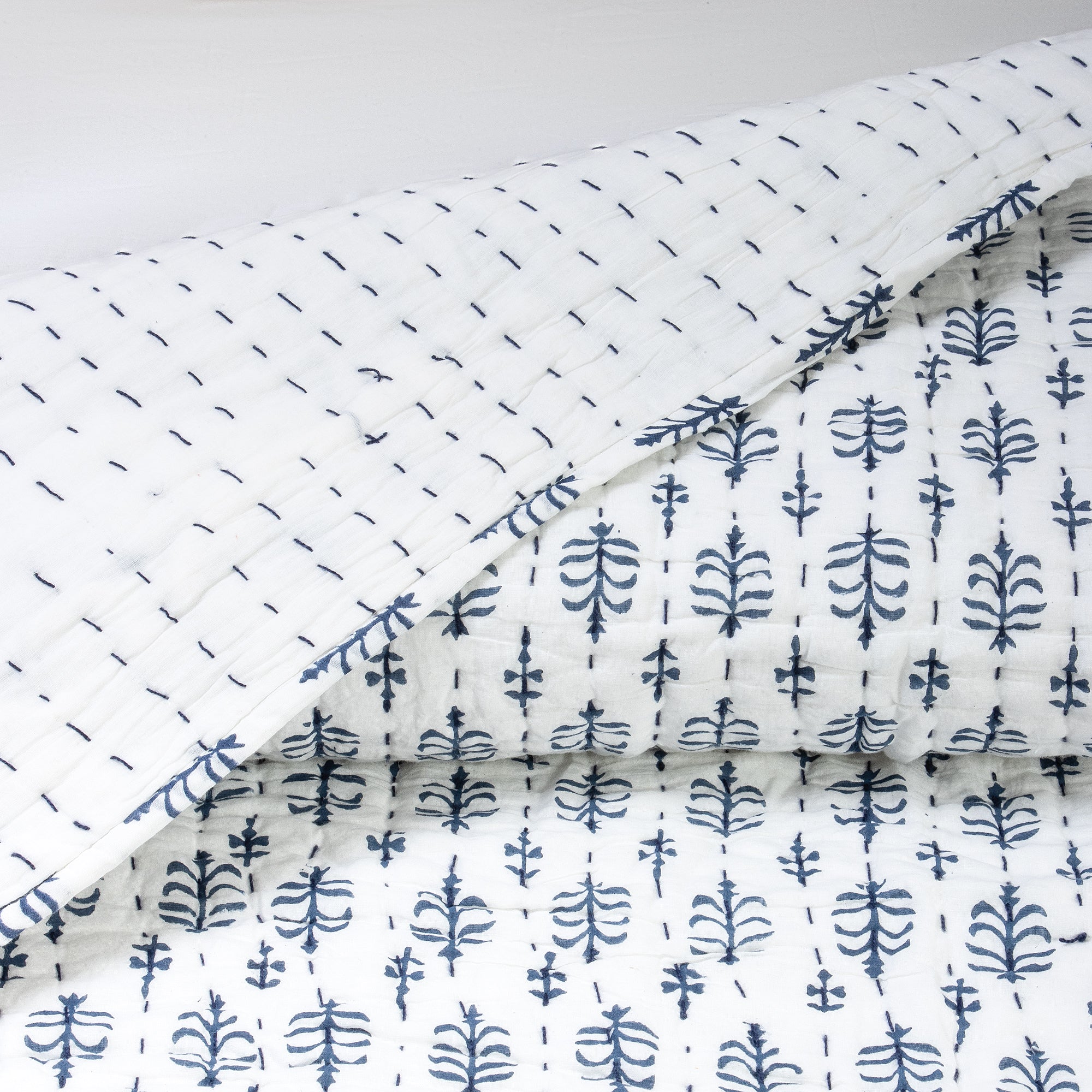 Booti Hand Block Print Kantha Quilt Blanket