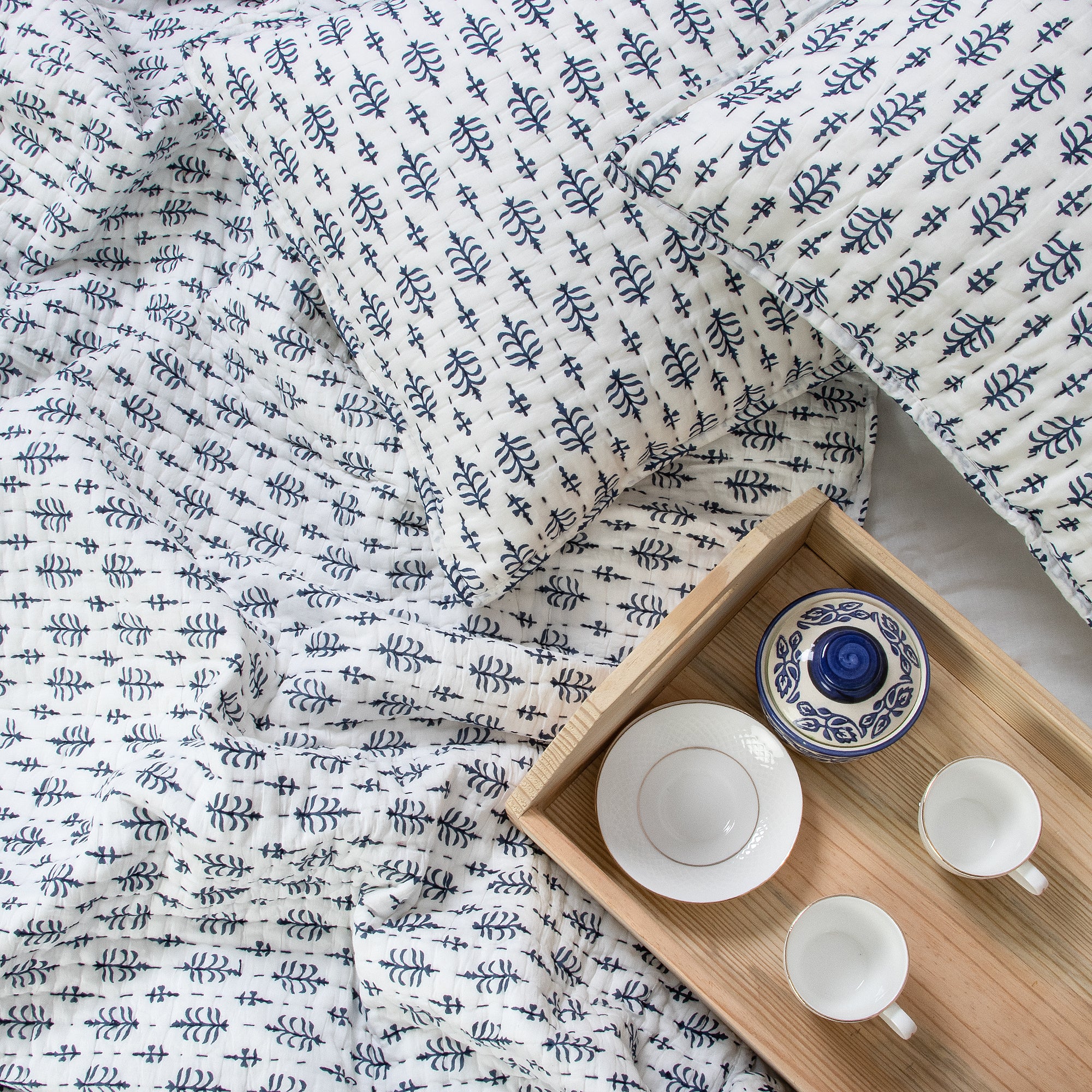 Booti Hand Block Print Kantha Quilt Blanket