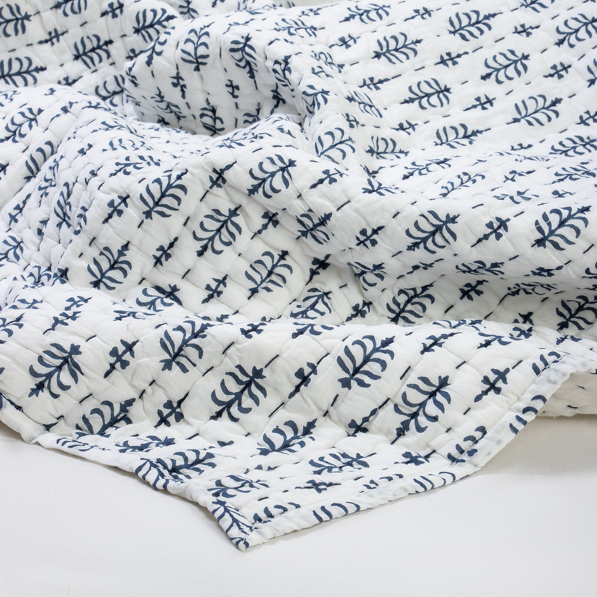 Booti Hand Block Print Kantha Quilt Blanket