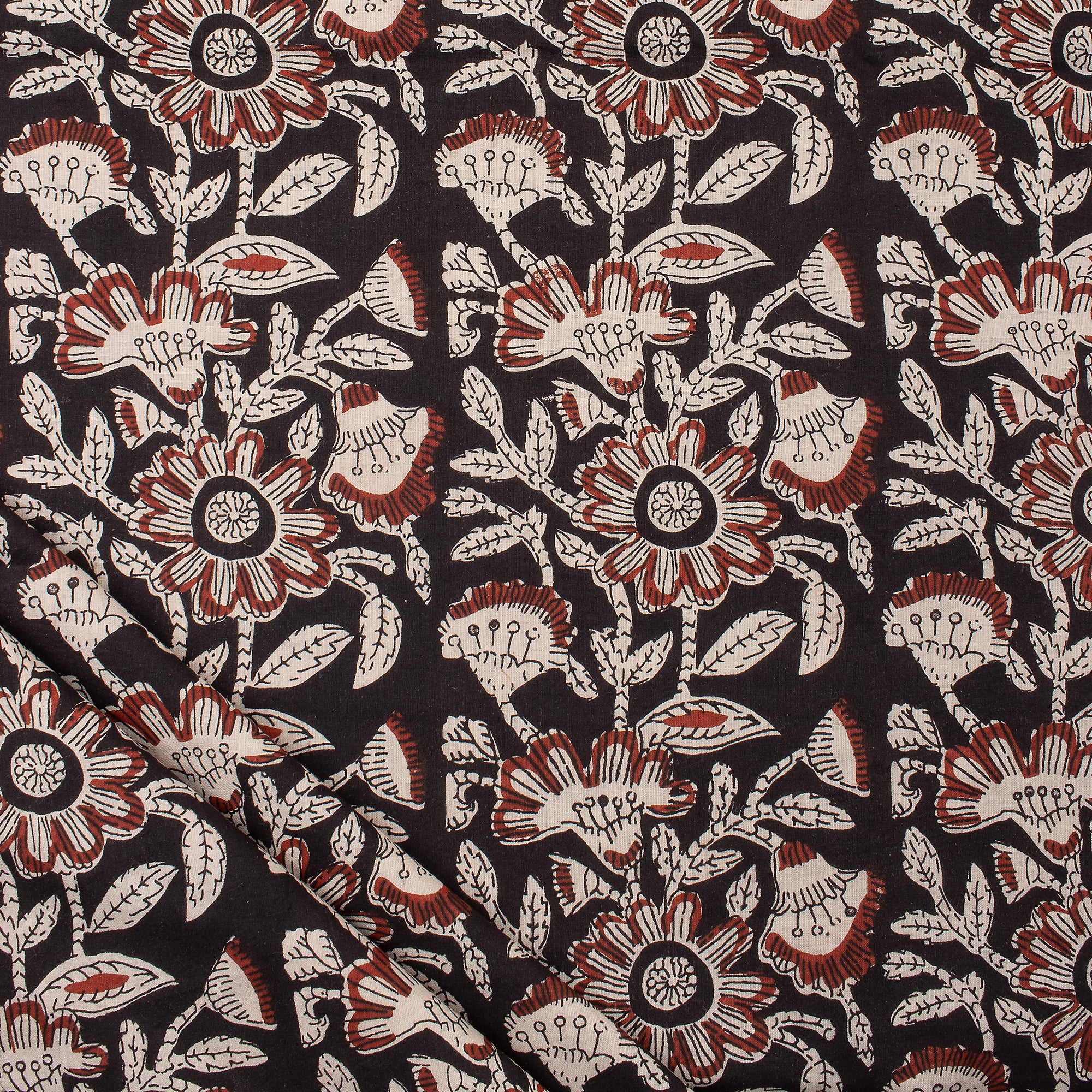 Brown Floral Hand Printed Bagru Fabric