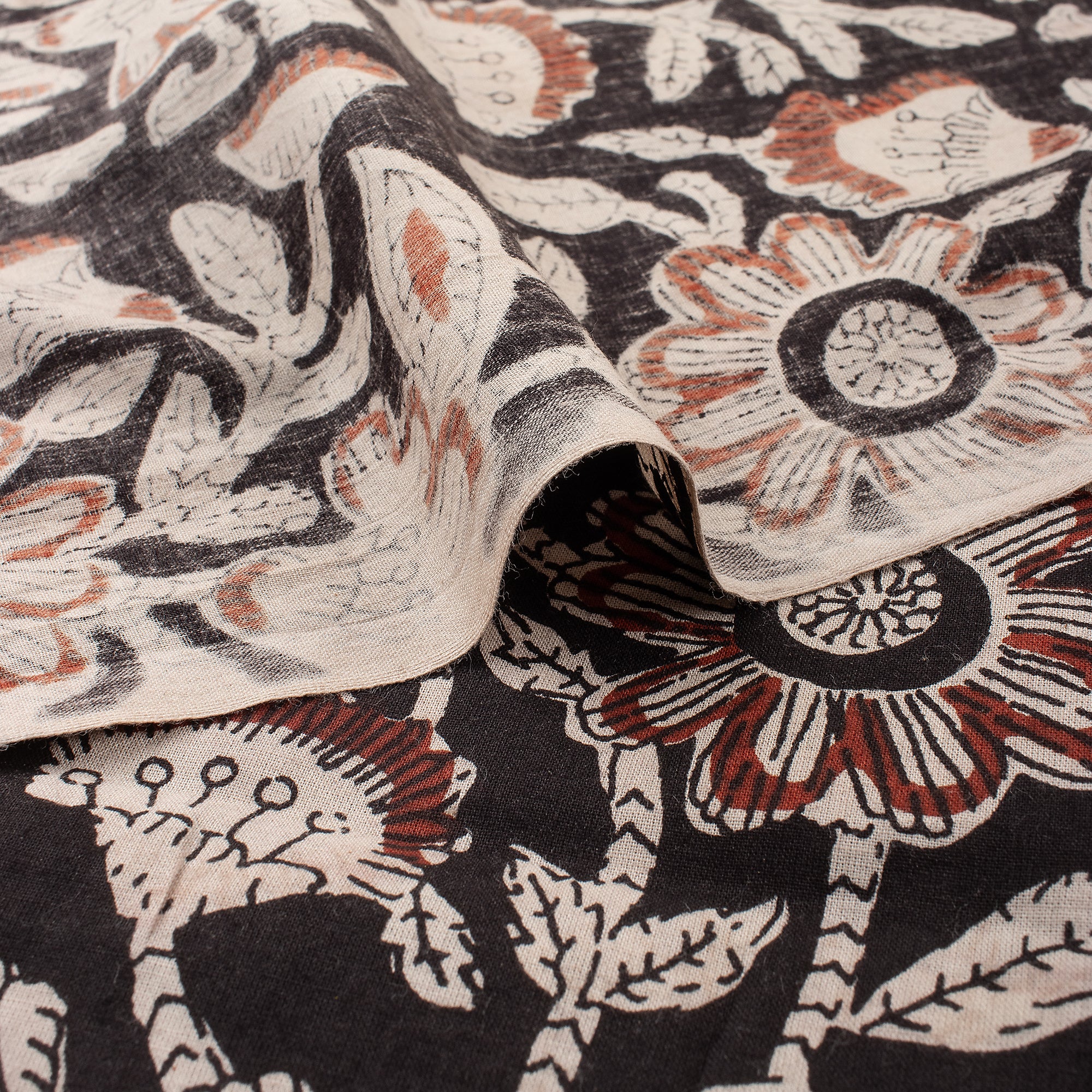 Brown Floral Hand Printed Bagru Fabric