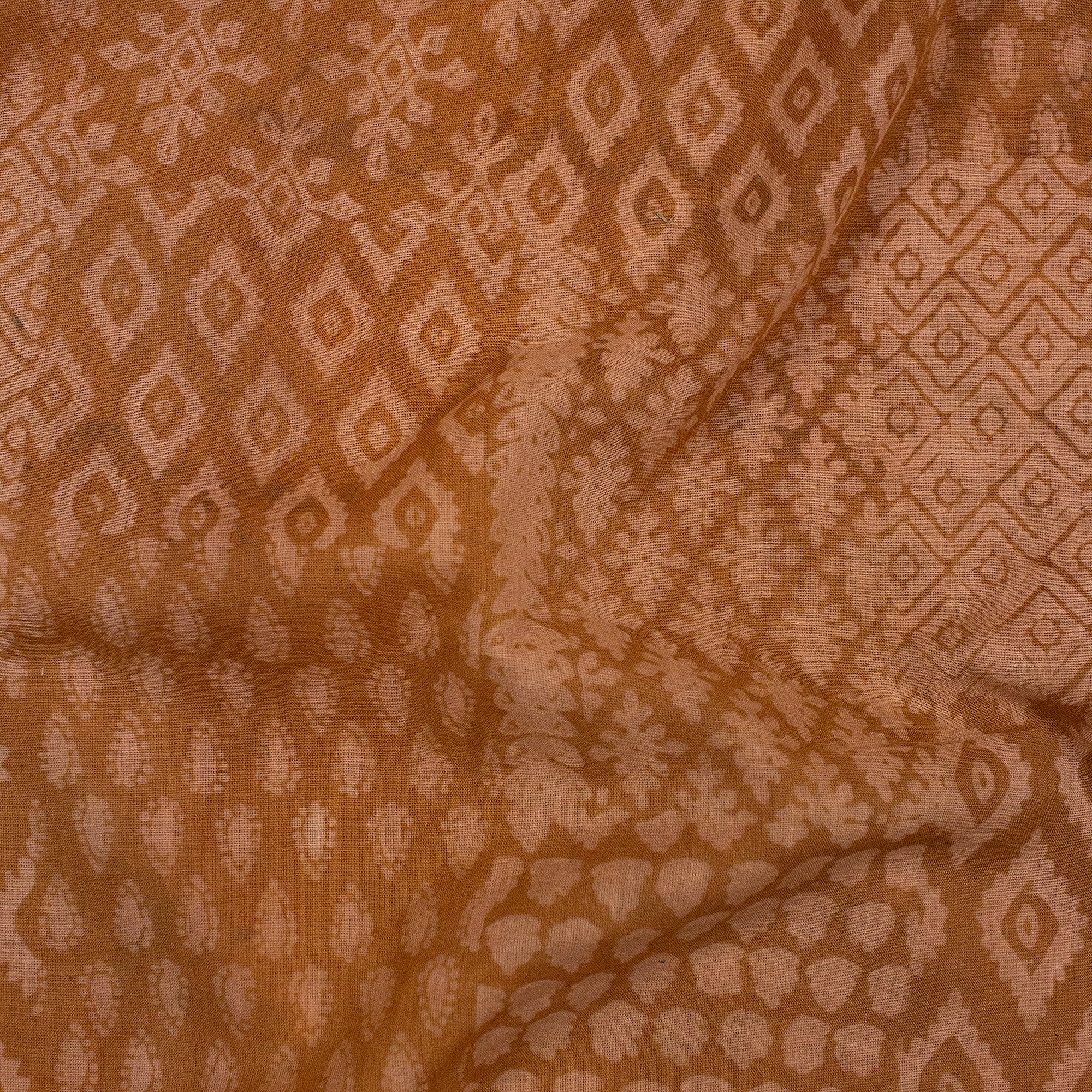 Brown Patchwork Cotton Hand Block Print Dabu Fabric