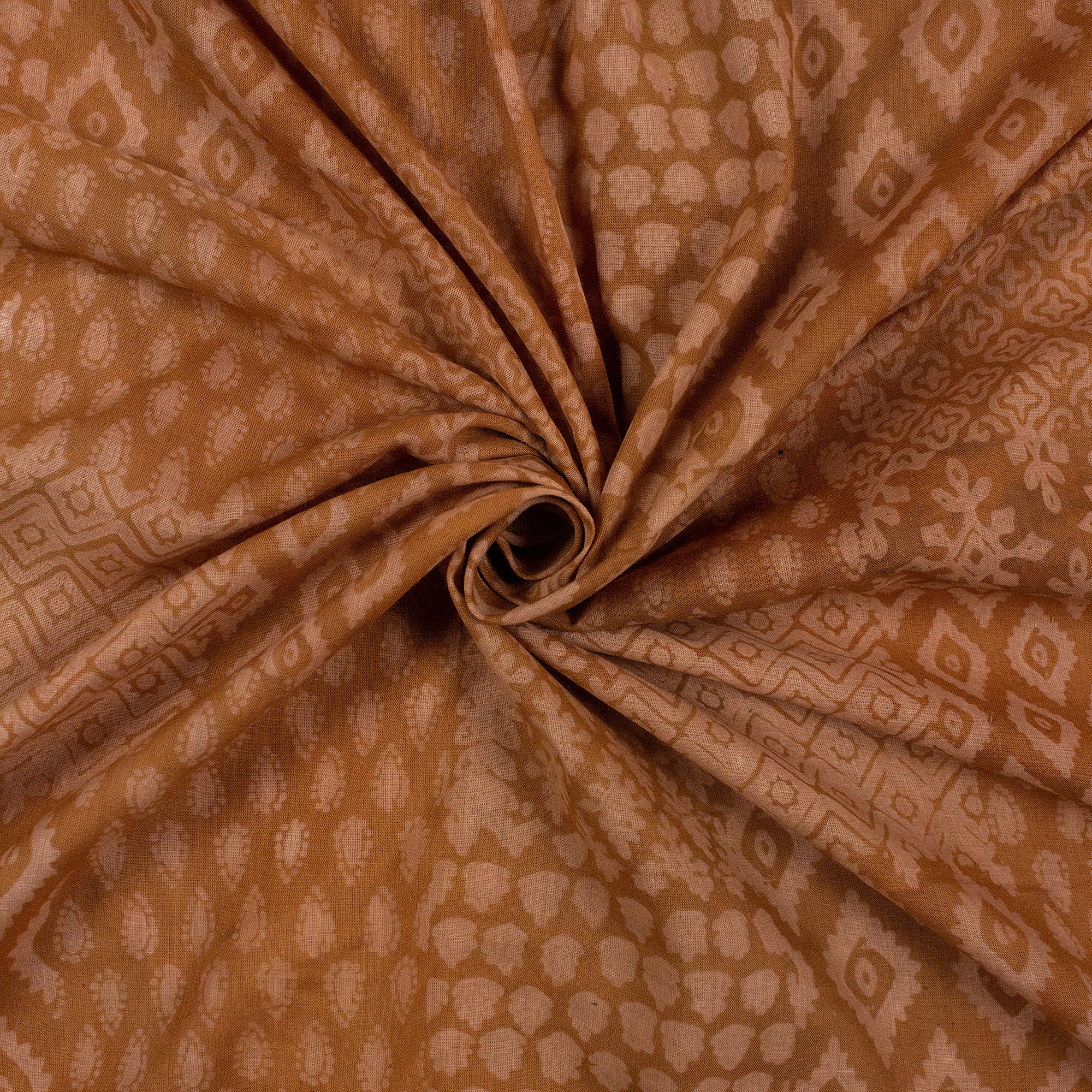 Brown Patchwork Cotton Hand Block Print Dabu Fabric