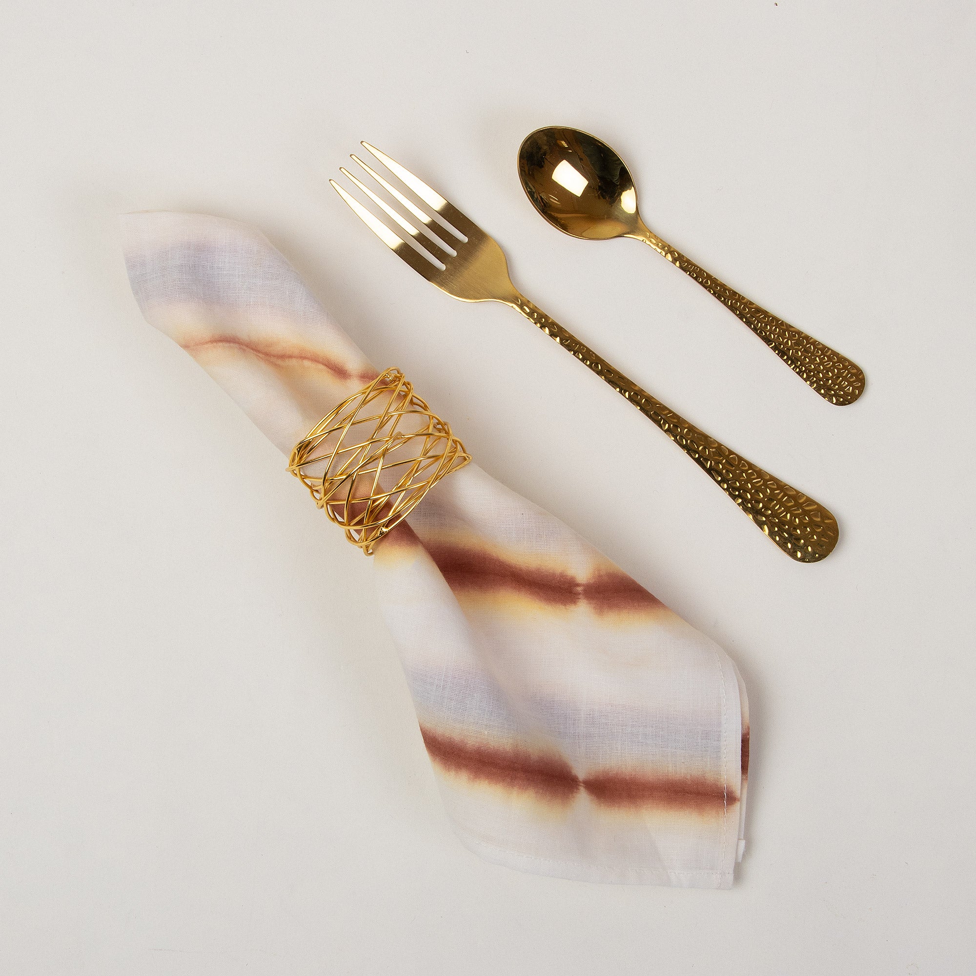Brown Striped Hand Block Printed Cotton Napkins Cloth
